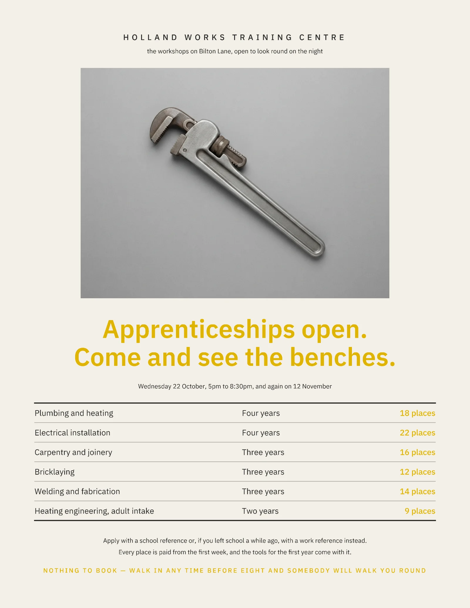 Bone Safety Yellow Centred Plate Spec Rows Apprenticeship Open Evening Flyer — Letter Flyer template