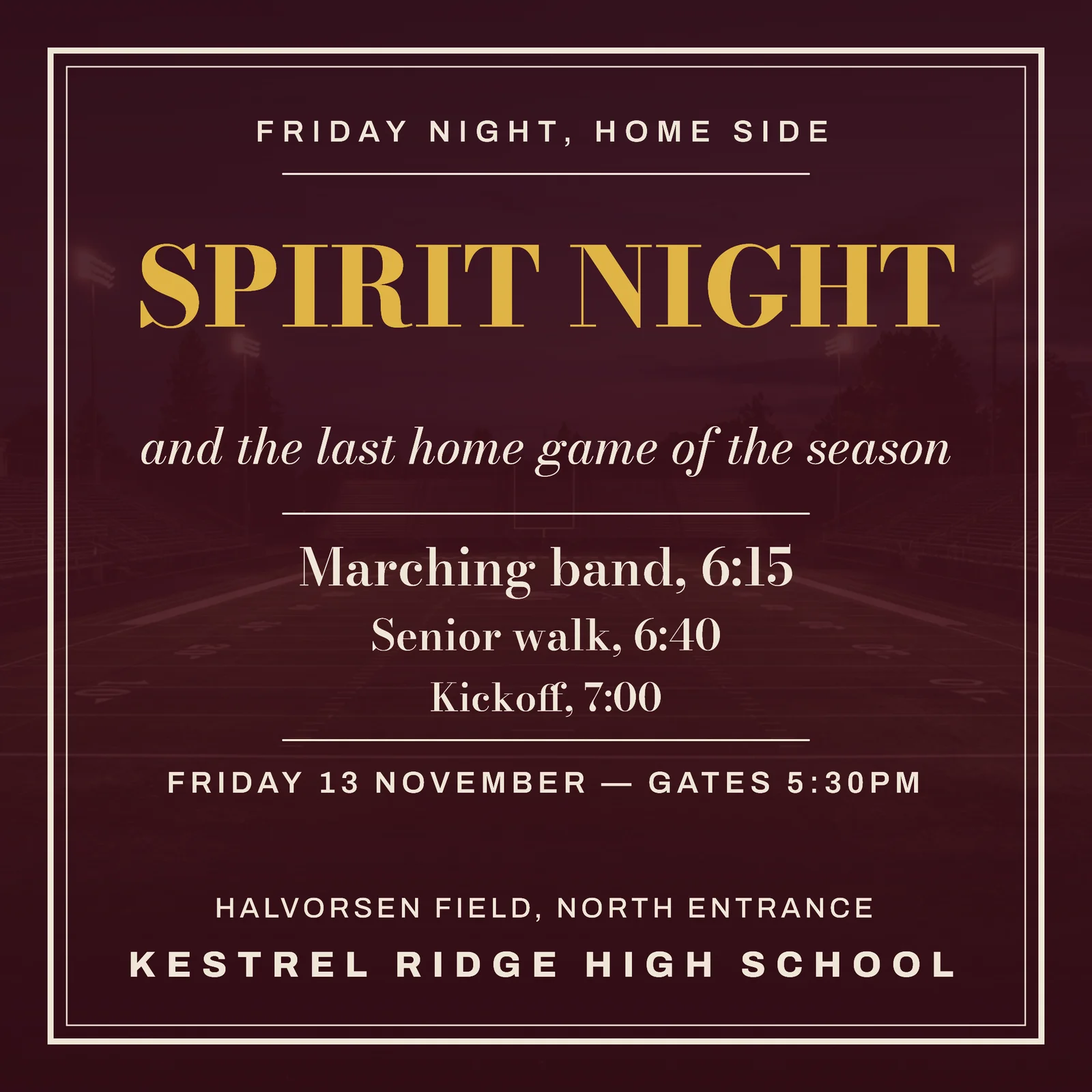 Football Spirit Night High School Instagram Ad — 1:1 Instagram ad template
