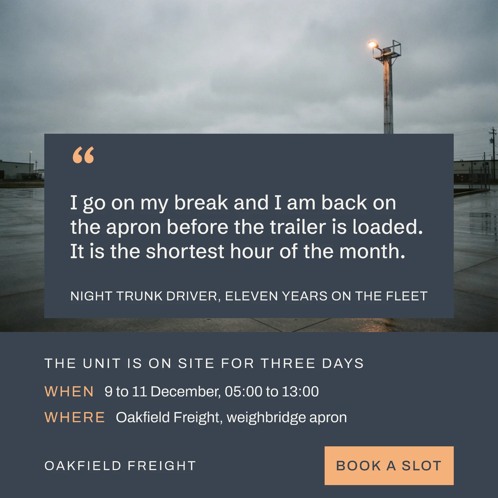 Slate Apricot Pull Quote Scrim Freight Depot Shortest Hour Facebook Ad — 1:1 Facebook ad template