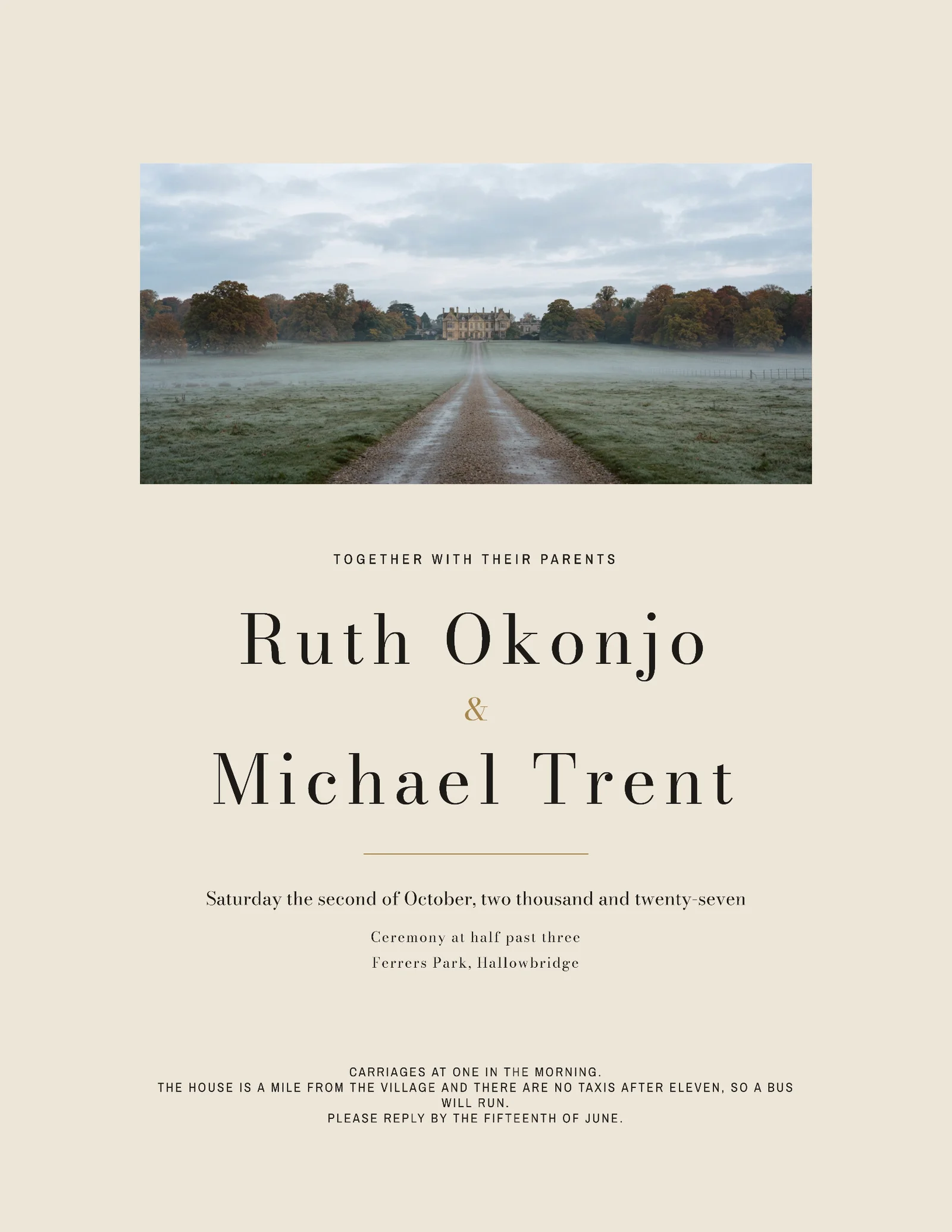 Country House Panorama Inset Wedding Invitation — Letter Invitation template
