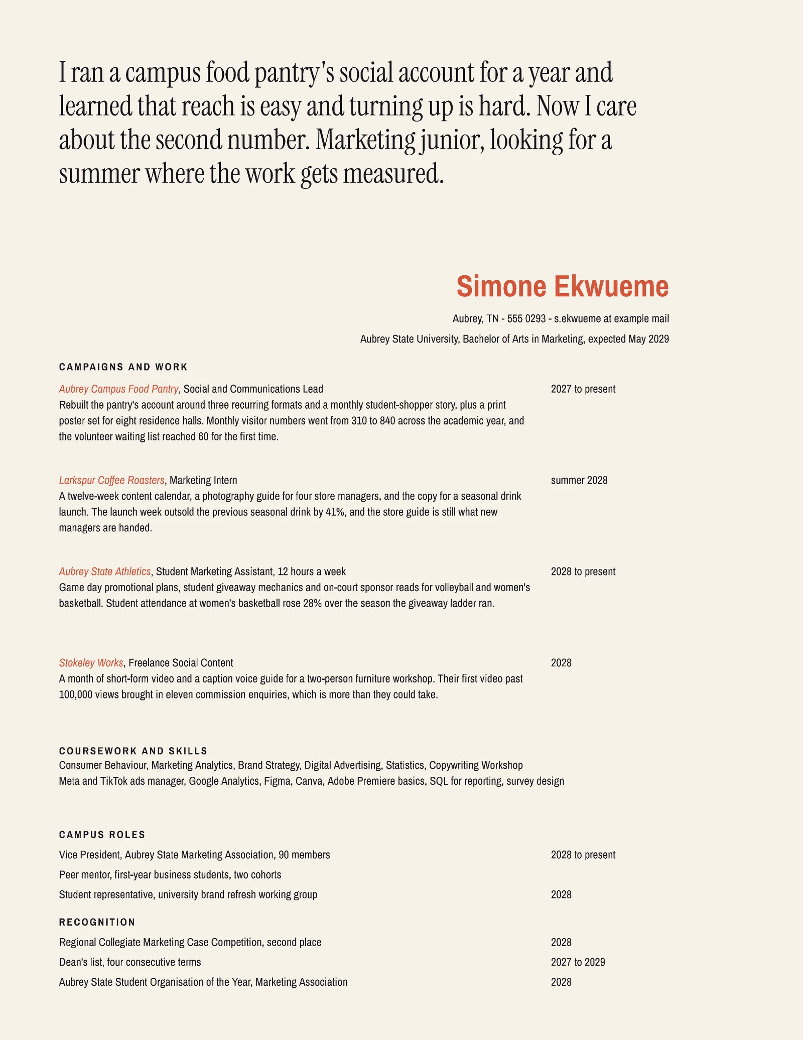 Marketing Internship Resume — Letter Resume template