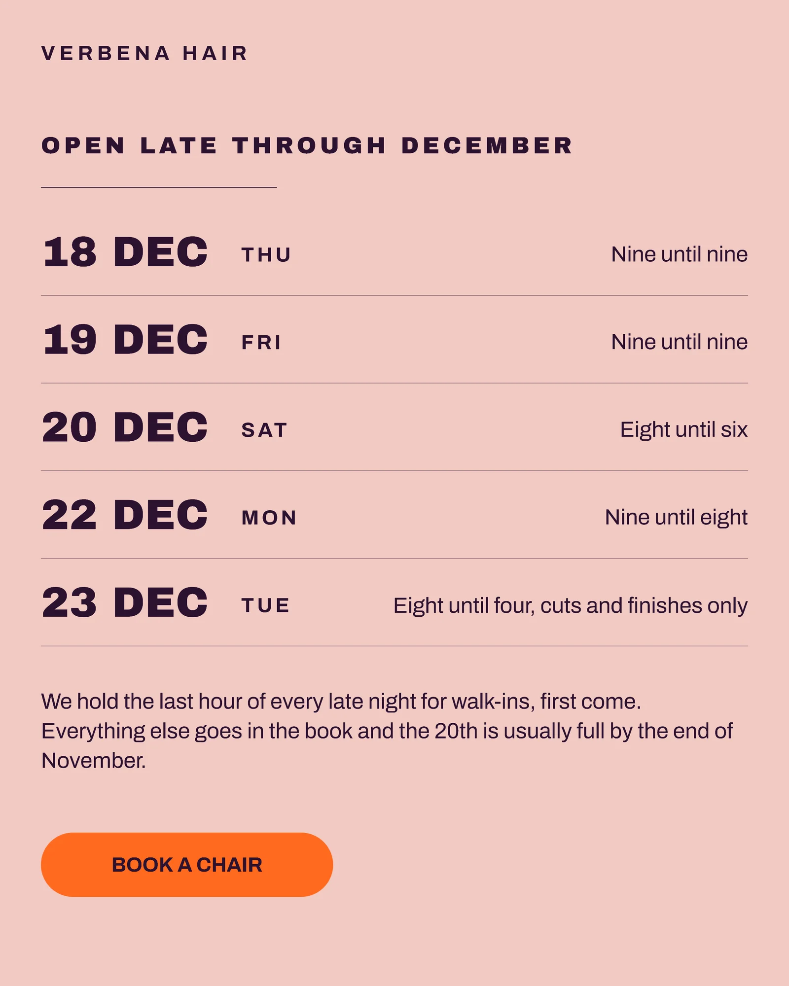 Aubergine Blush Fields Hair Salon Christmas Party Week Instagram Carousel — 4-panel Instagram carousel carousel template, page 4 of 4