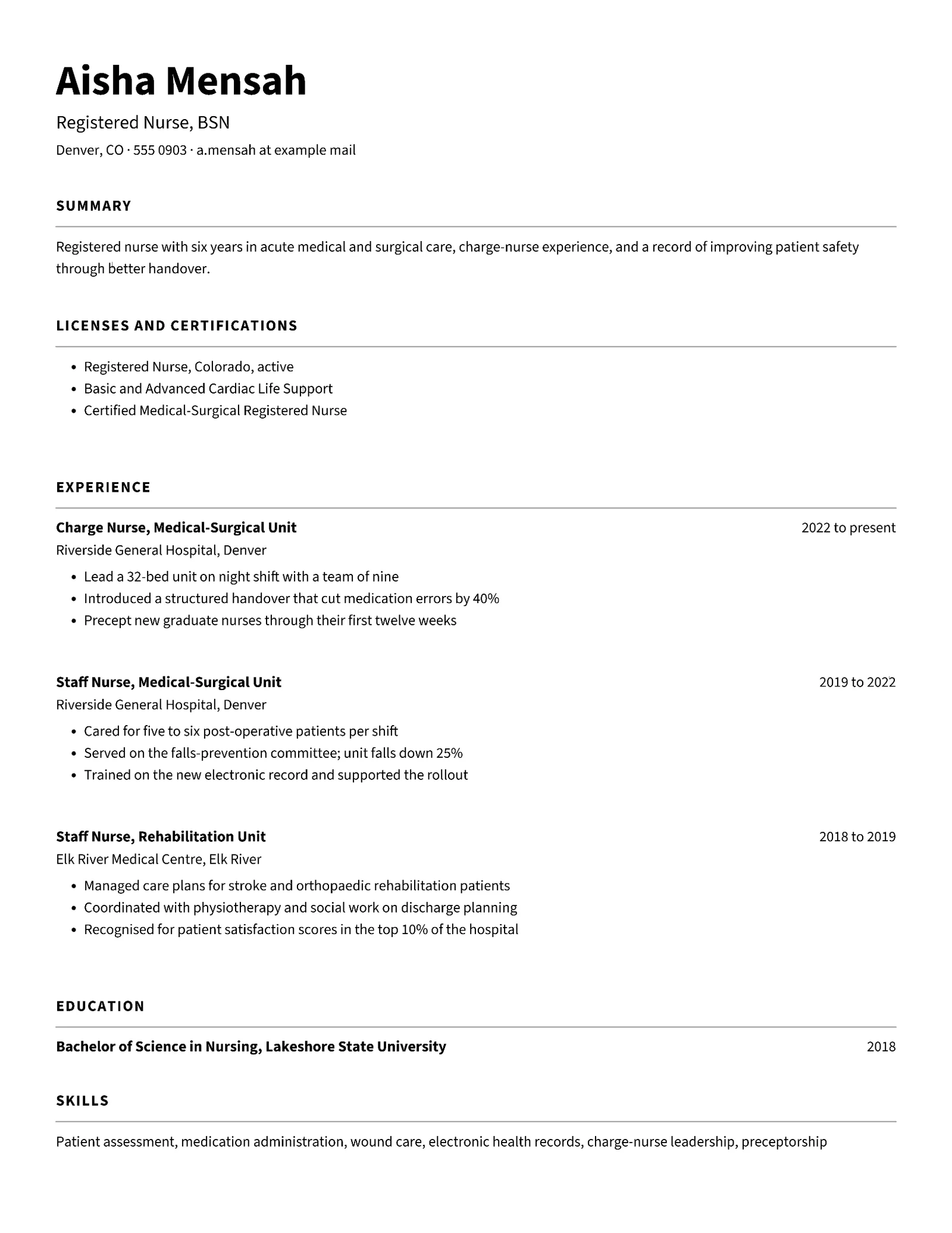 Simple ATS-Friendly Registered Nurse Résumé — Letter Resume template