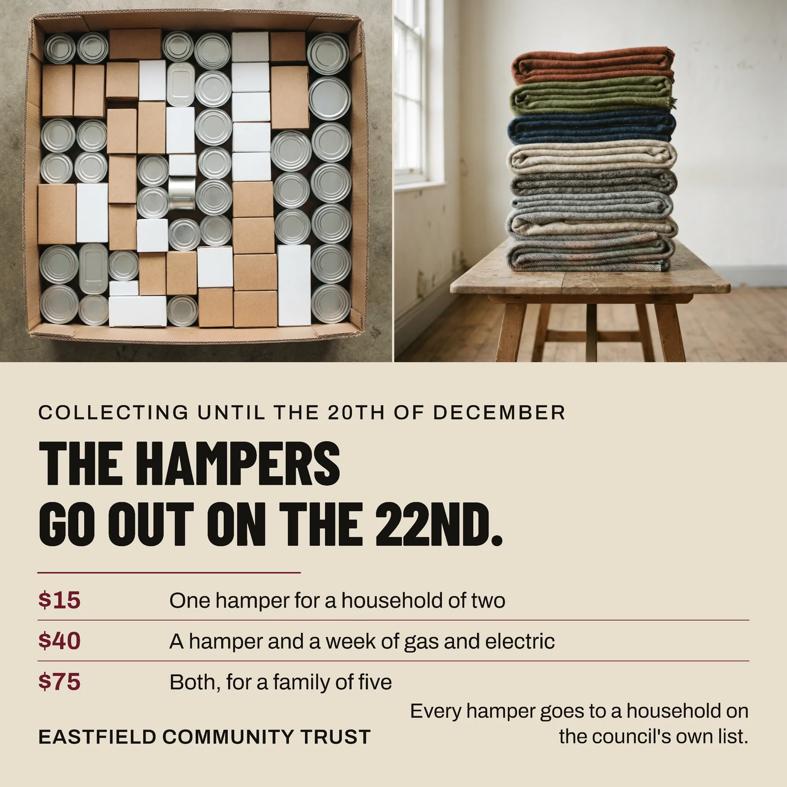 Oat Photo Pair Community Trust Christmas Hampers Facebook Ad — 1:1 Facebook ad template