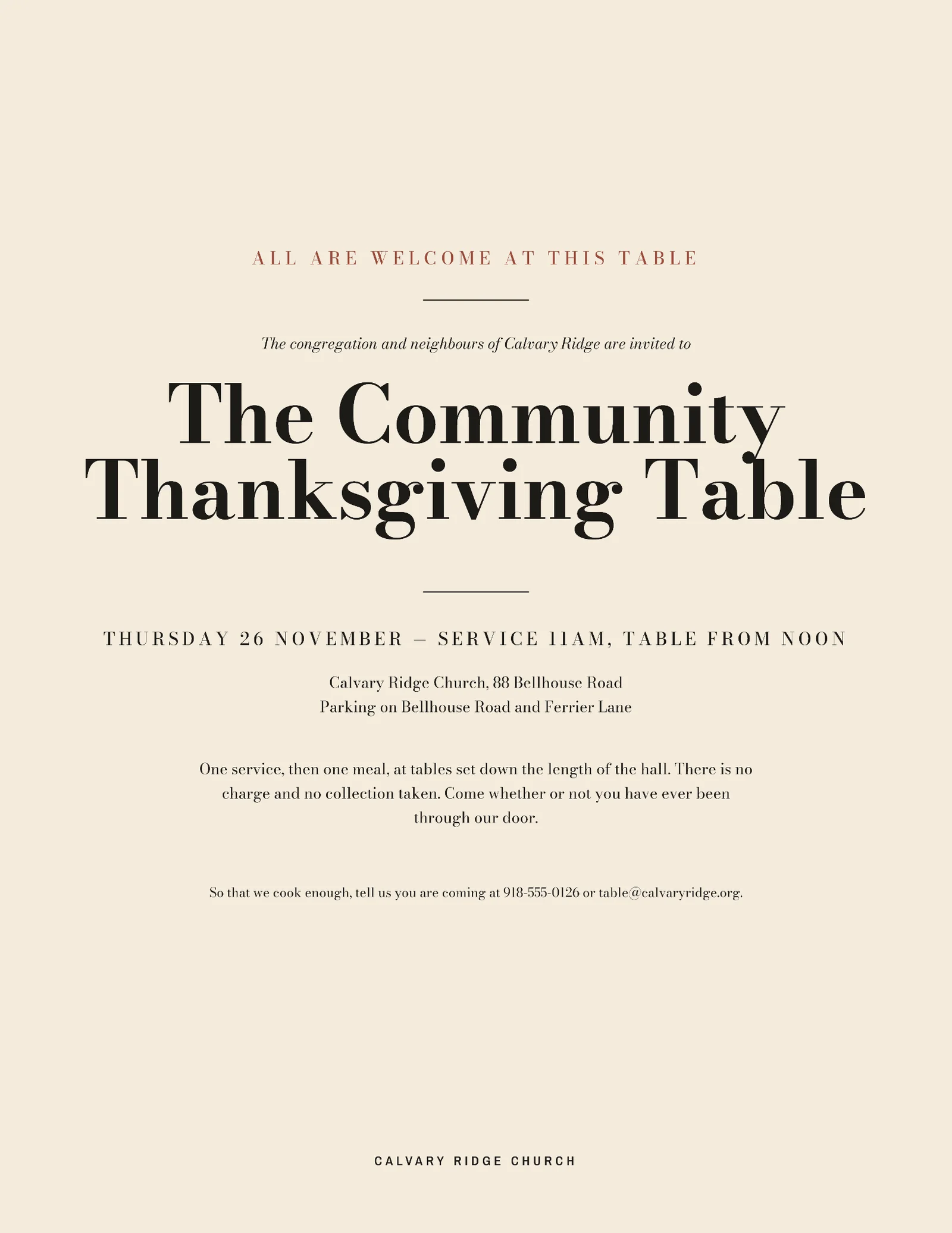Ink Formal Typographic Community Thanksgiving Service Invitation — Letter Invitation template