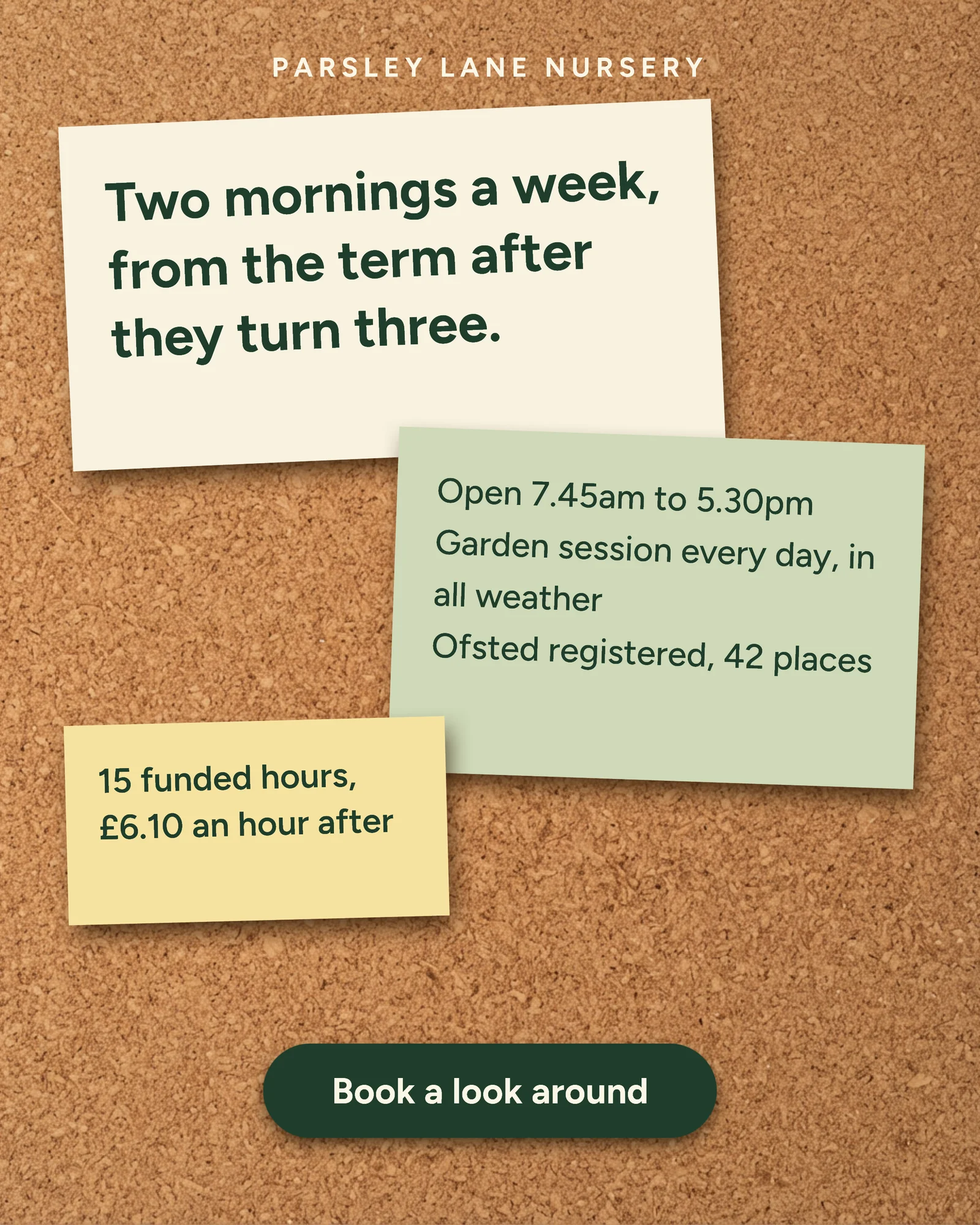 Pinned Noticeboard Nursery Funded Hours Instagram Ad — 4:5 Instagram ad template