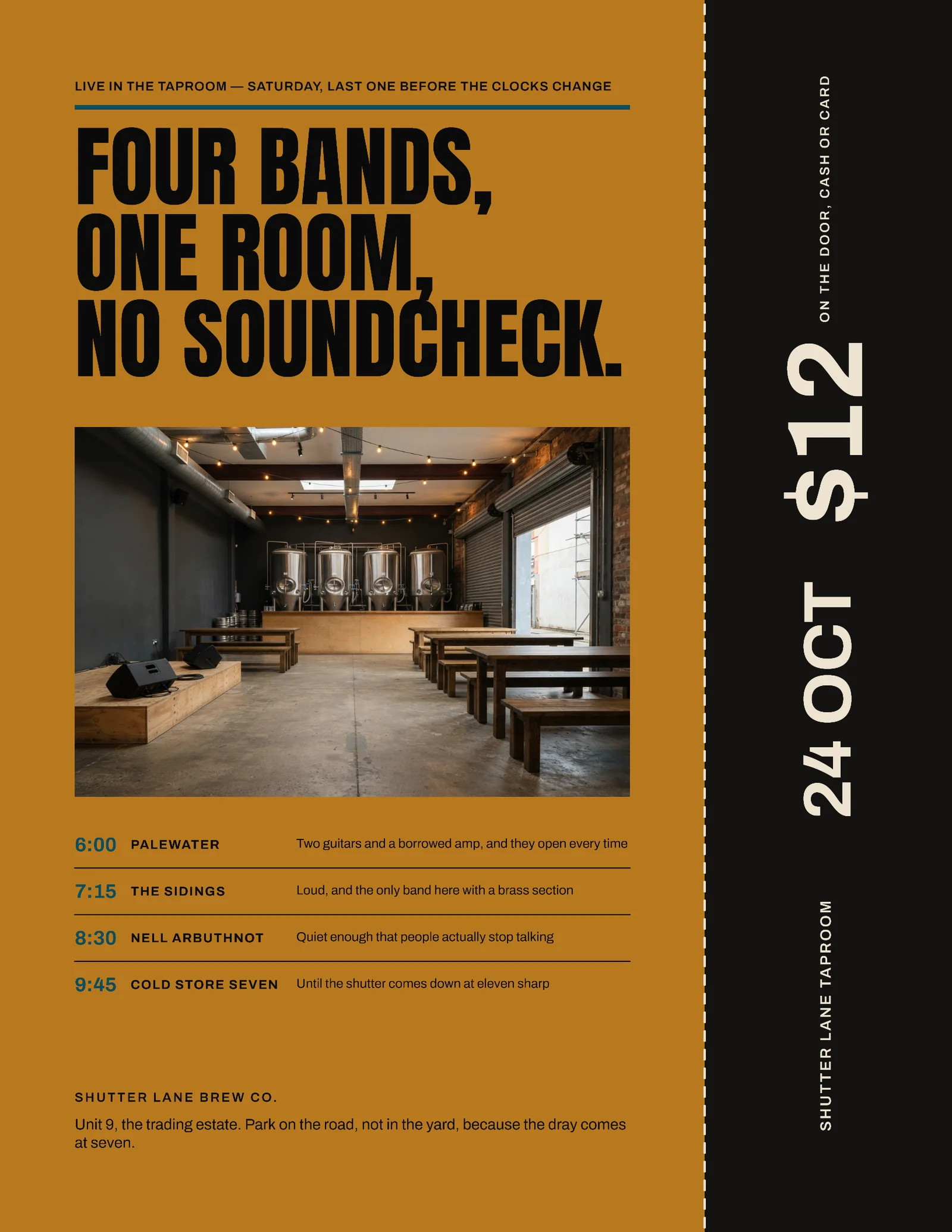 Ochre Black Ticket Stub Brewery Taproom Live Night Flyer — Letter Flyer template