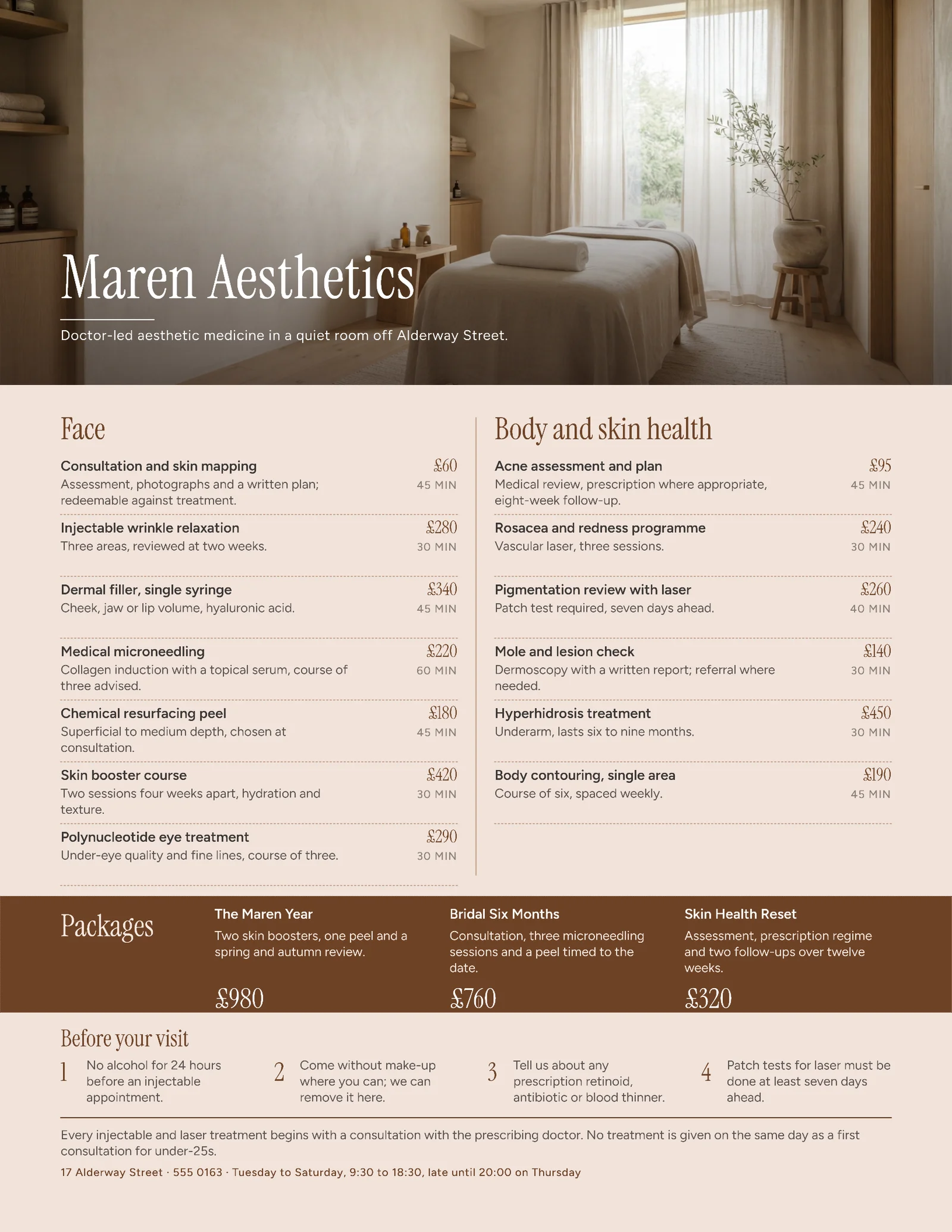 Blush Bronze Treatment Menu Medical Spa One-Pager — 2-page One pager template, page 2 of 2