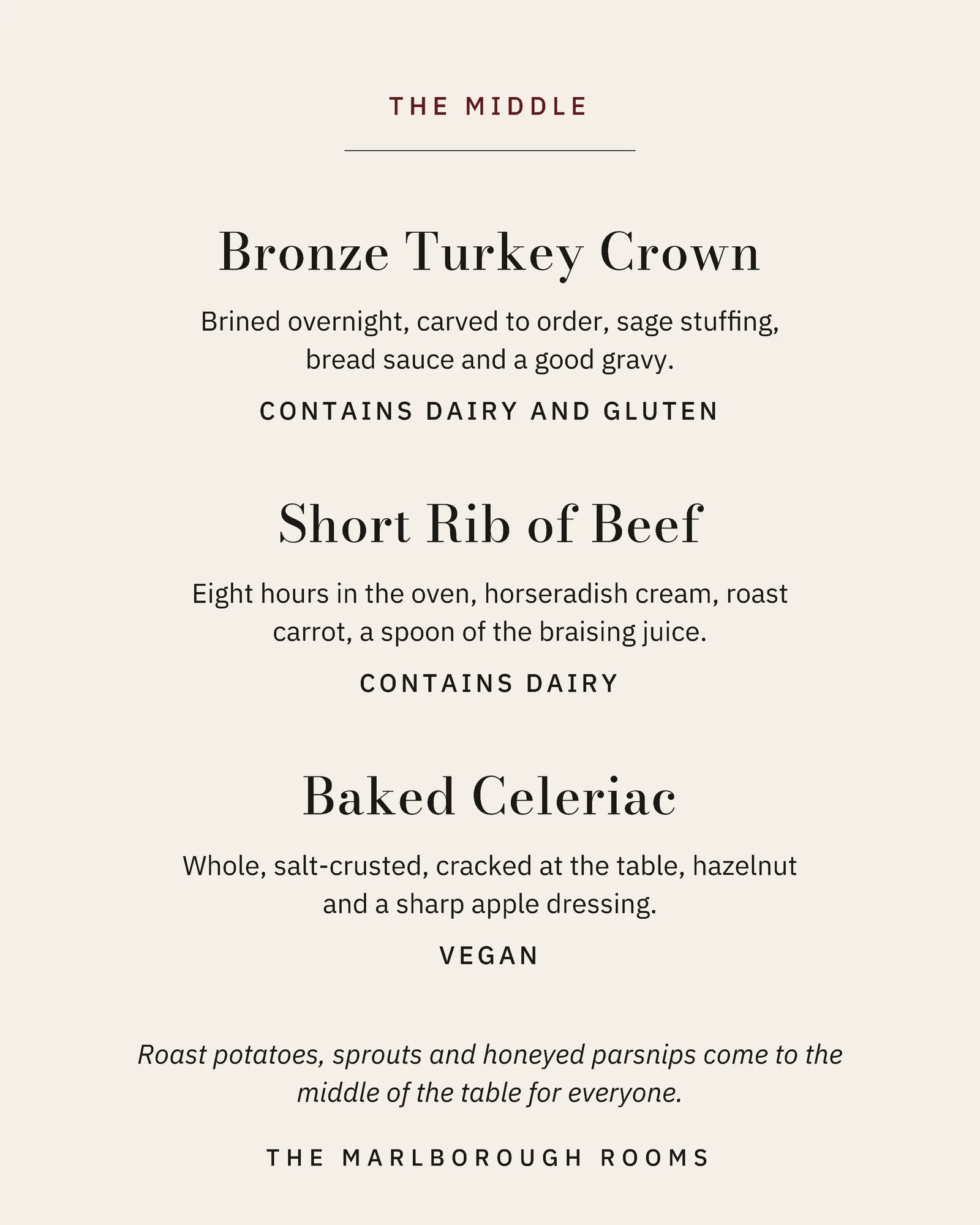 Ivory Serif Menu Card Restaurant Thanksgiving Prix Fixe Facebook Carousel — 5-panel Facebook carousel carousel template, page 3 of 5