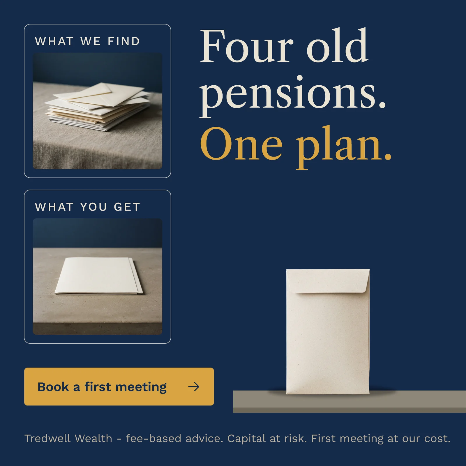 Navy panels with button — 1:1 Instagram ad template