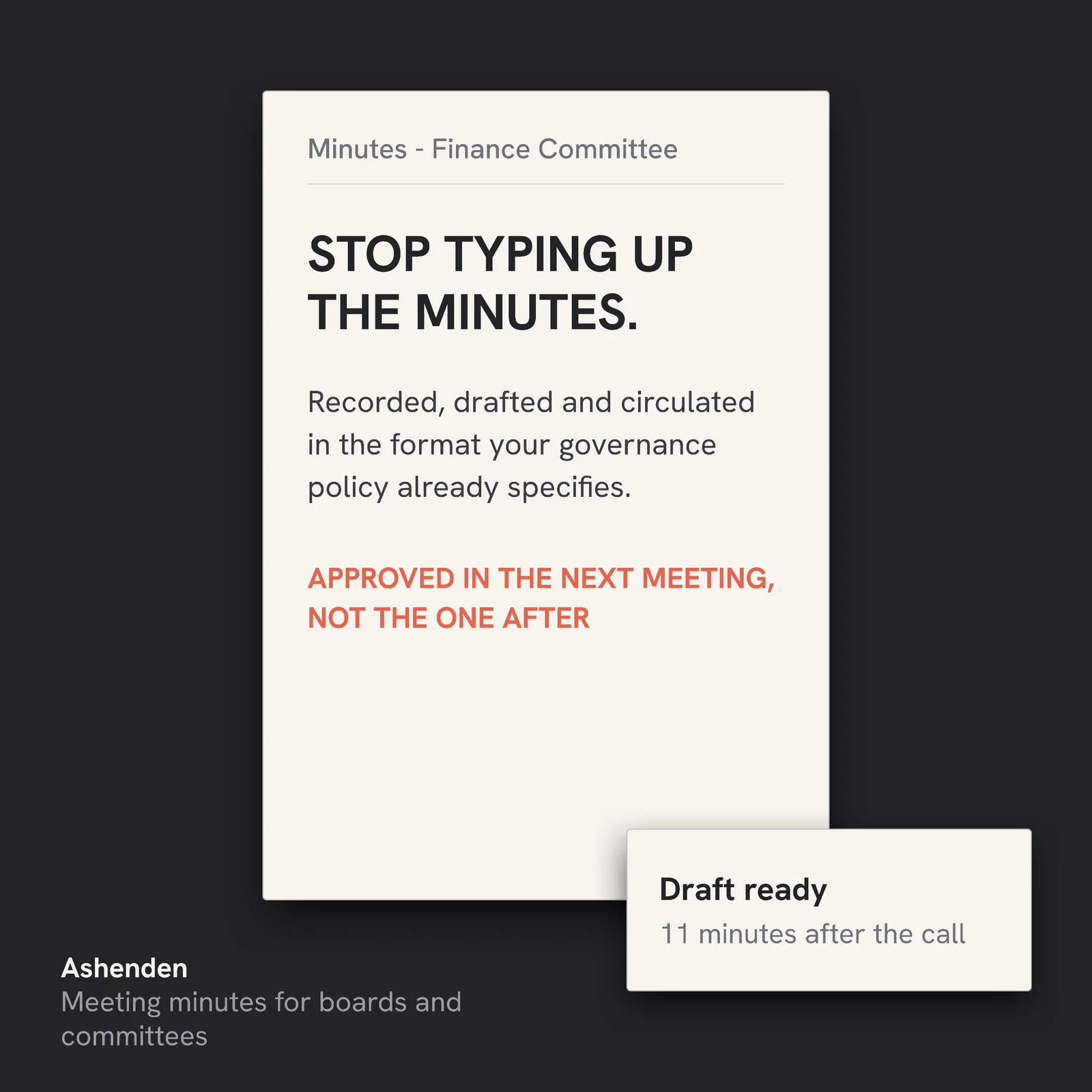 Dark minutes document panel — 1:1 Instagram ad template