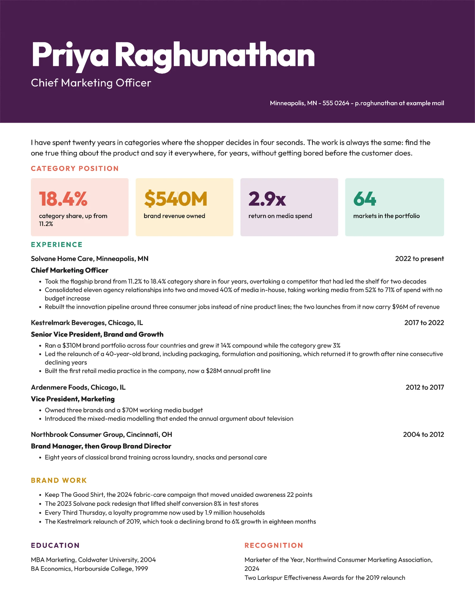 CMO Resume — Letter Resume template