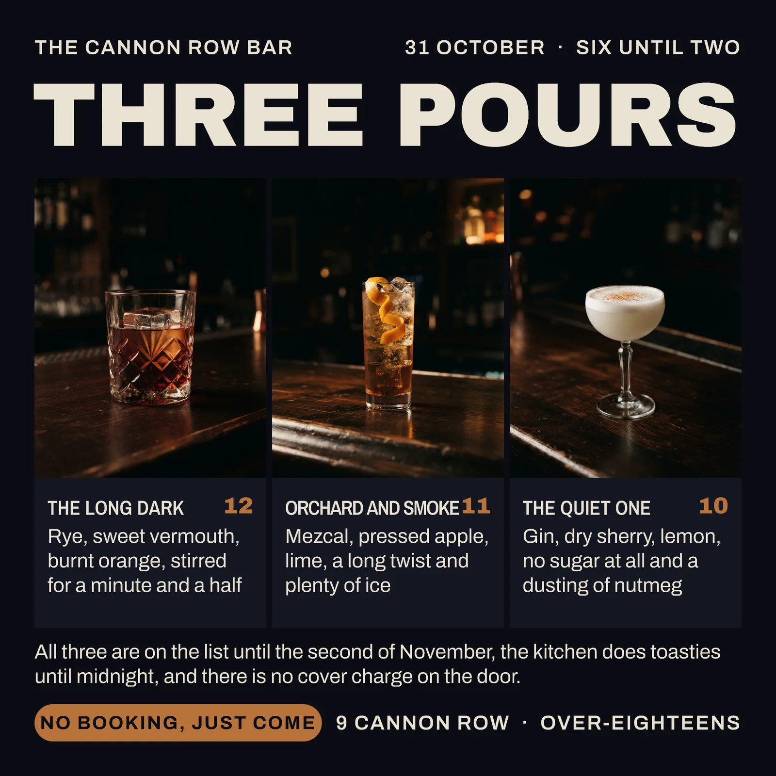 Midnight Three Panel Pours Cocktail Bar Facebook Ad — 1:1 Facebook ad template