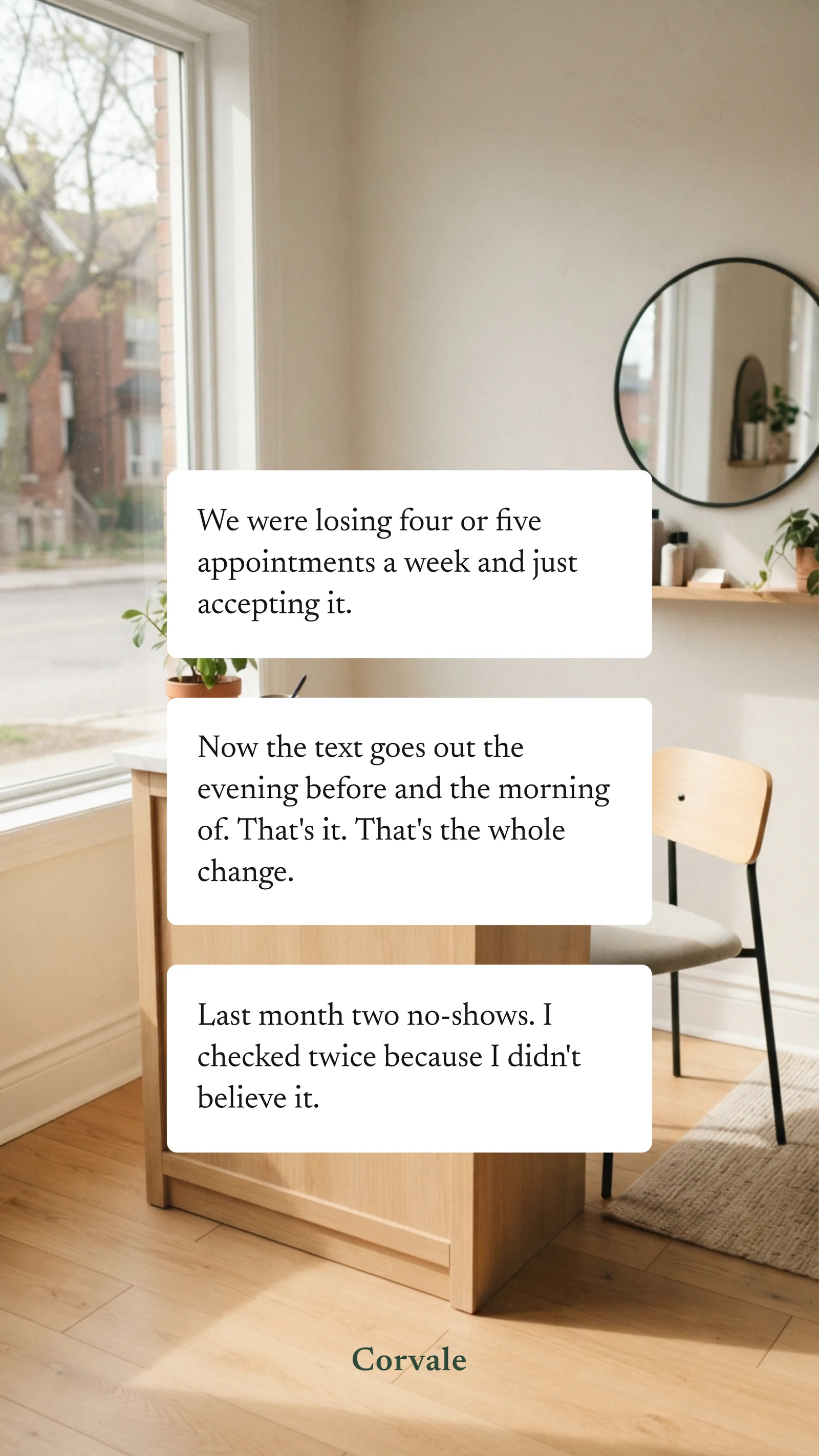 Warm photo caption cards appointment reminders Instagram ad — 9:16 Instagram ad template