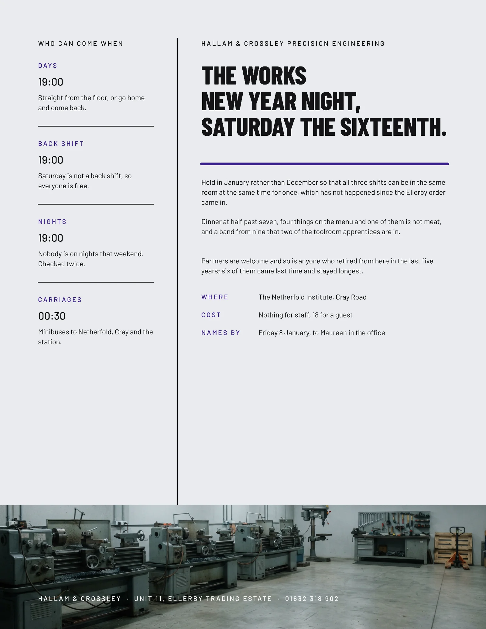 Graphite Two Column Ledger Manufacturing New Year Staff Night Invitation — Letter Invitation template