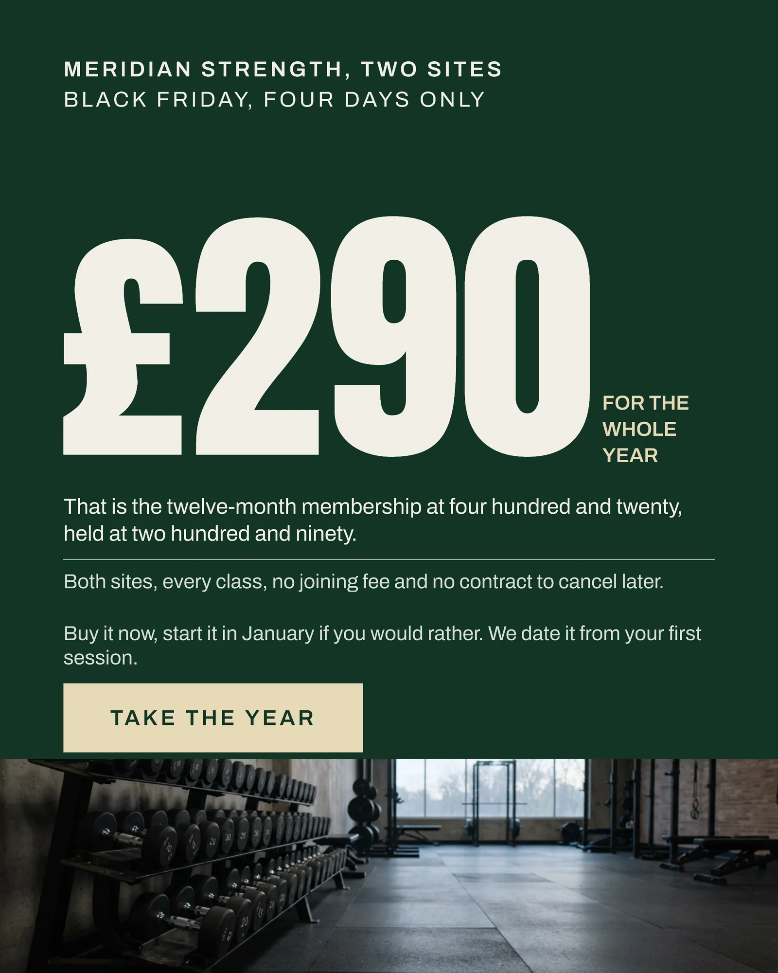 Forest Giant Numeral Gym Year Black Friday Facebook Ad — 4:5 Facebook ad template
