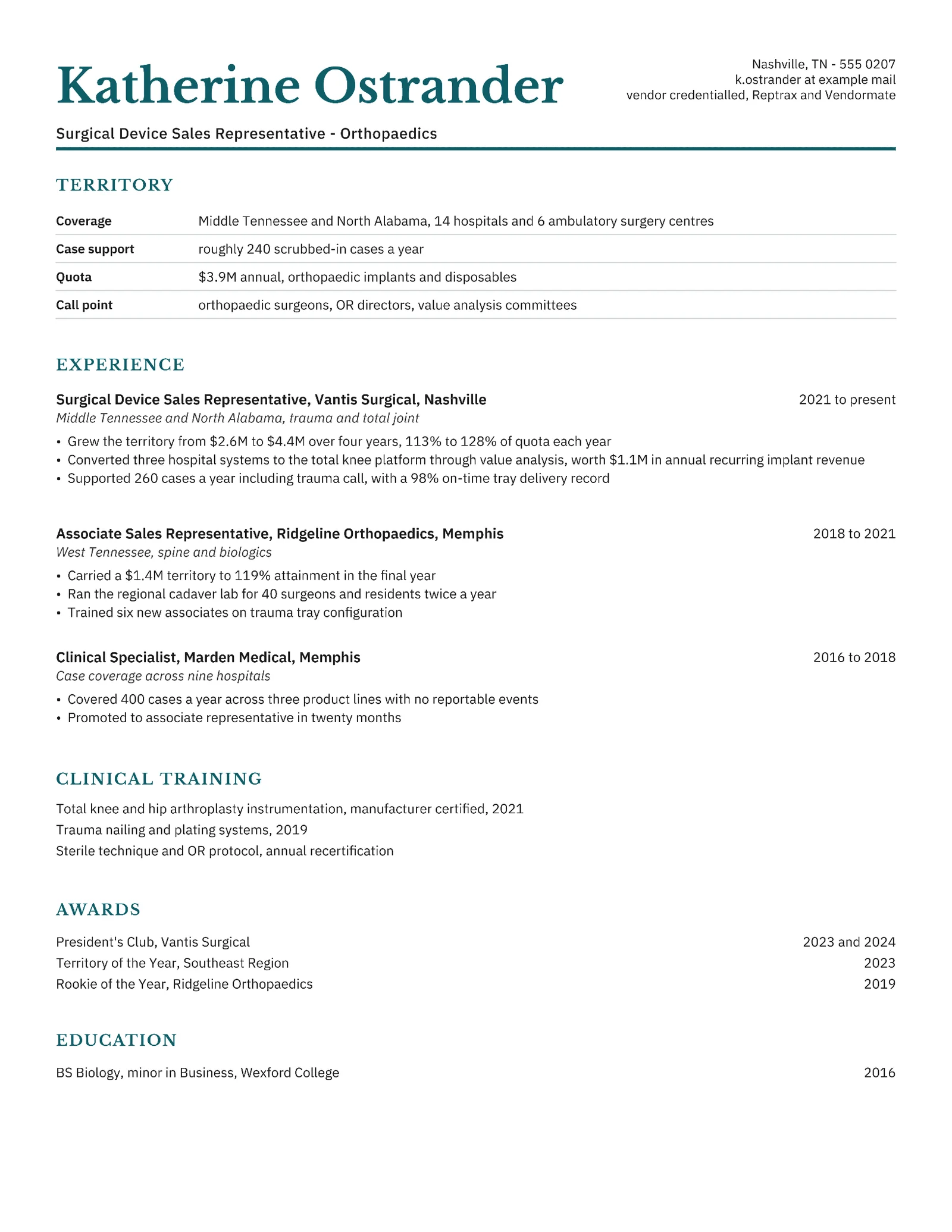 Medical Device Sales Resume — Letter Resume template