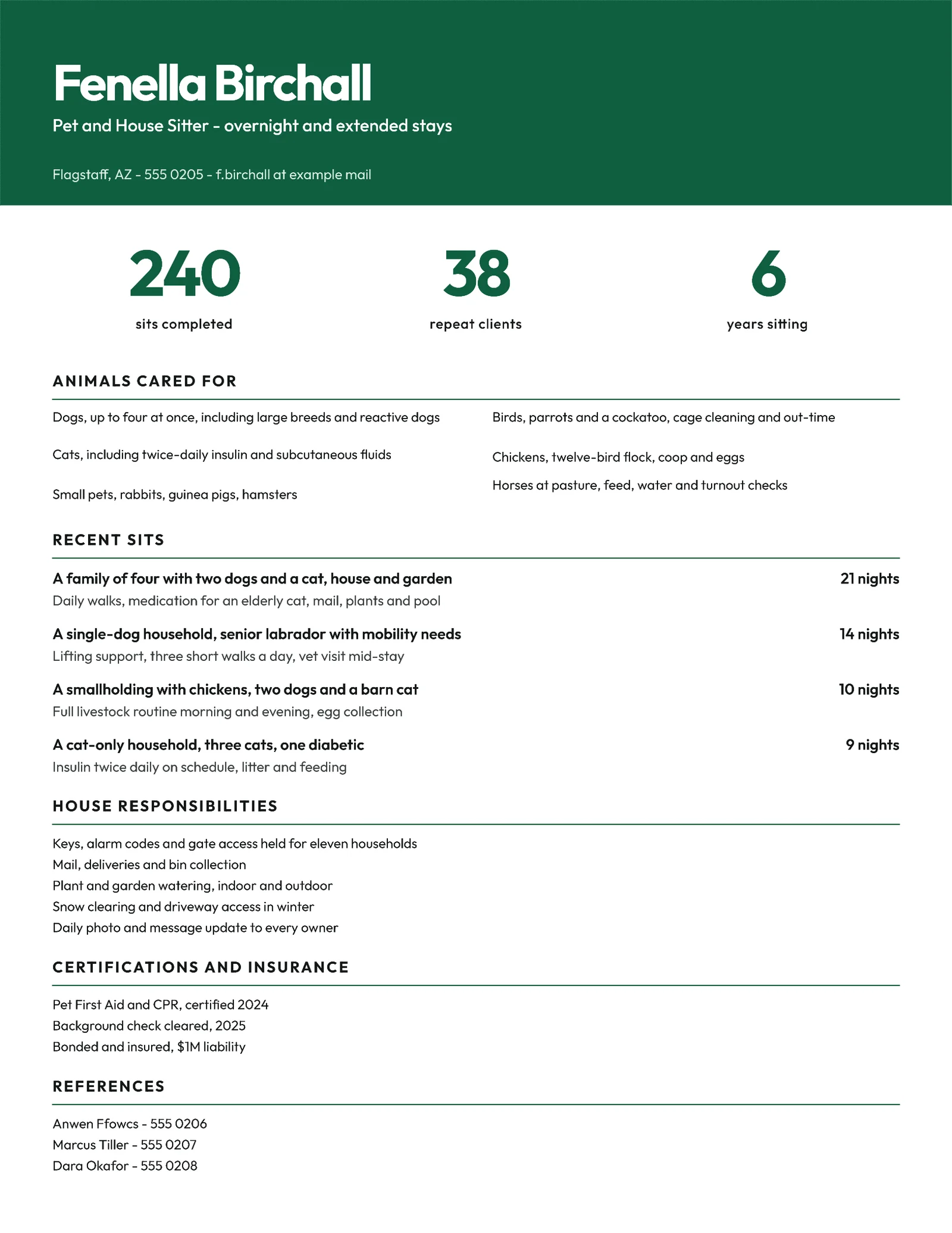 Pet and House Sitter Resume — Letter Resume template