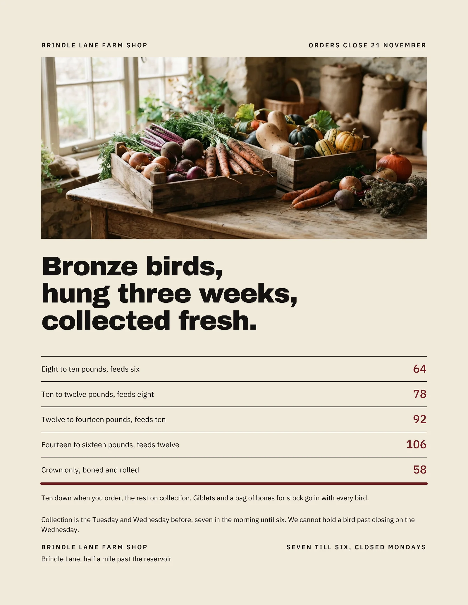 Oat Weight Ladder Farm Shop Thanksgiving Birds Flyer — Letter Flyer template