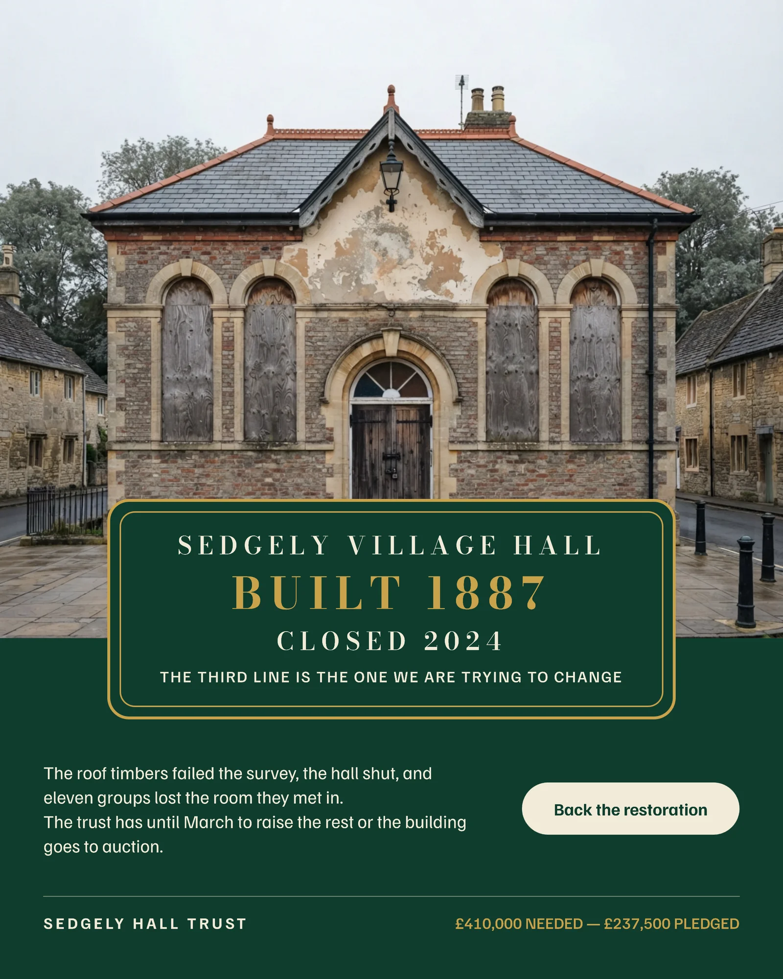 Bottle Green Heritage Plaque Village Hall Fundraiser Facebook Ad — 4:5 Facebook ad template