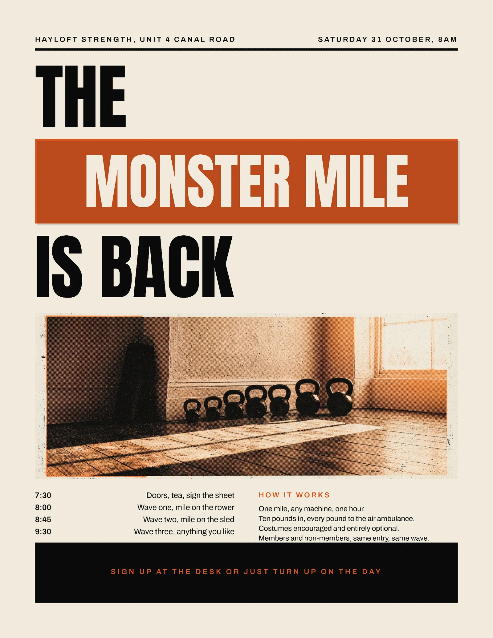 Two Ink Riso Halloween Charity Workout Flyer — Letter Flyer template
