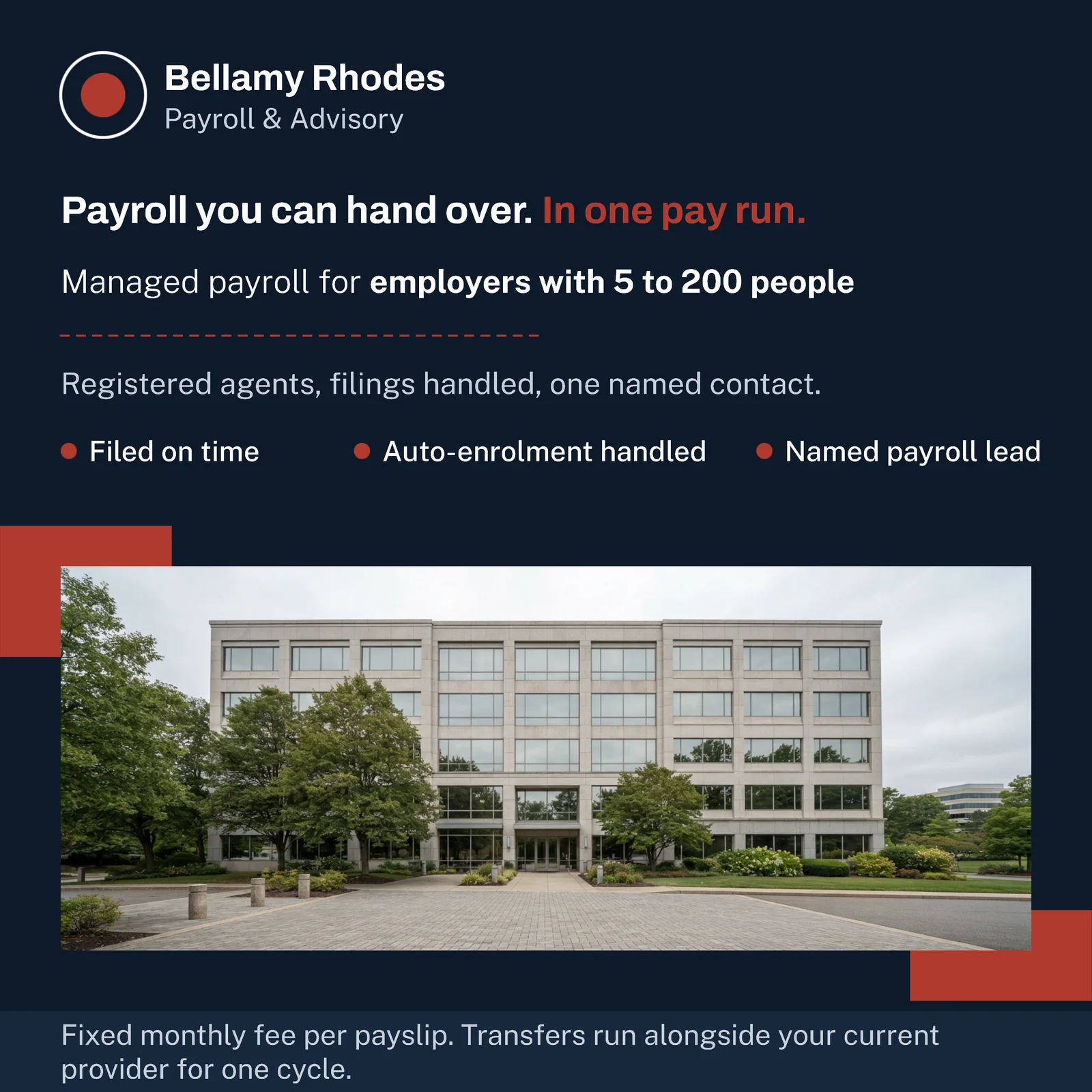 Payroll and Advisory Bullet Band Ad — 1:1 Instagram ad template