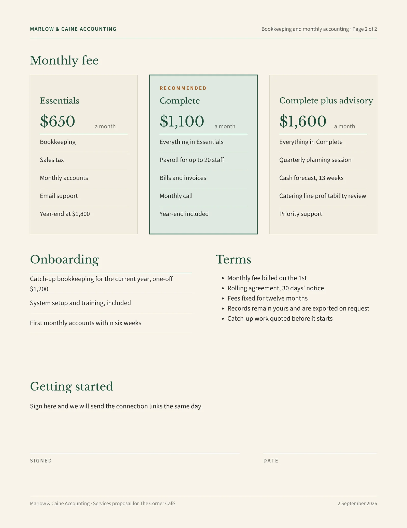 Classic Bookkeeping Services Proposal — 2-page Proposal template, page 2 of 2