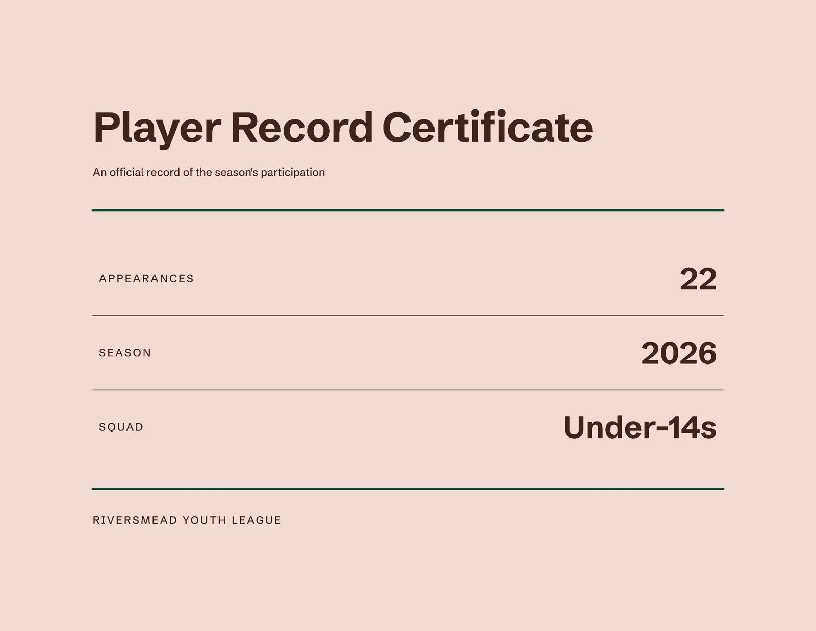 Player Record Certificate — Letter landscape Certificate template