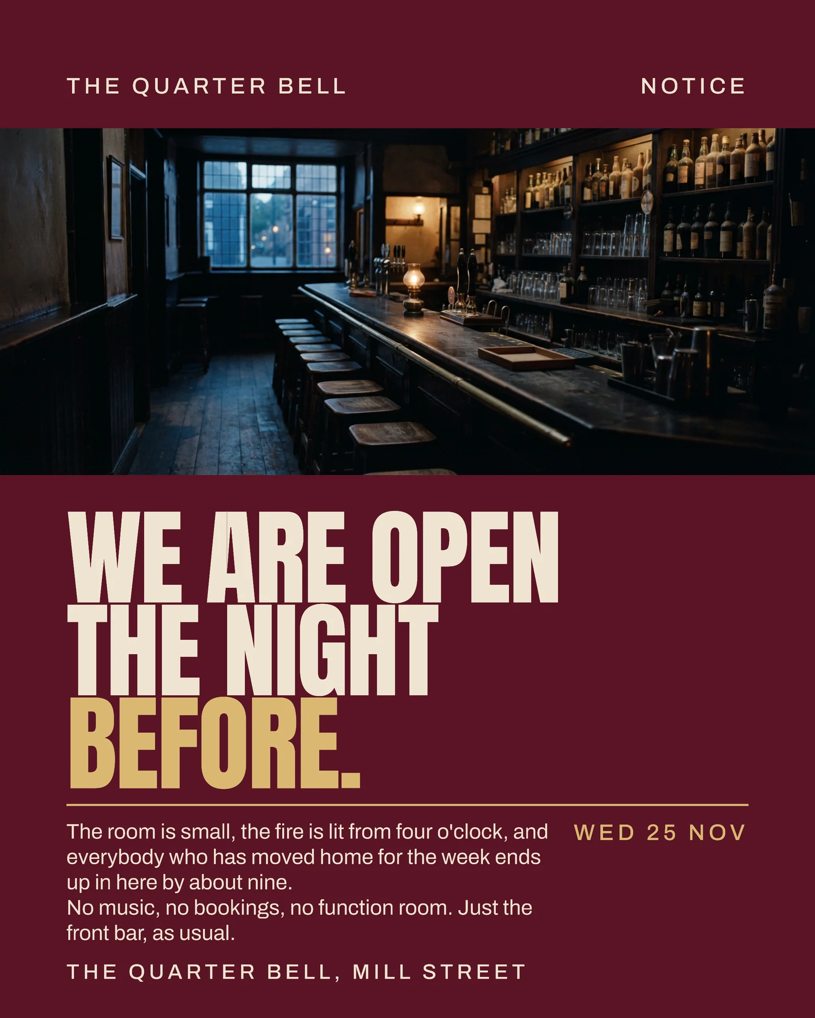 Claret Horizon Band Cocktail Bar Thanksgiving Eve Instagram Post — 4:5 Instagram post template