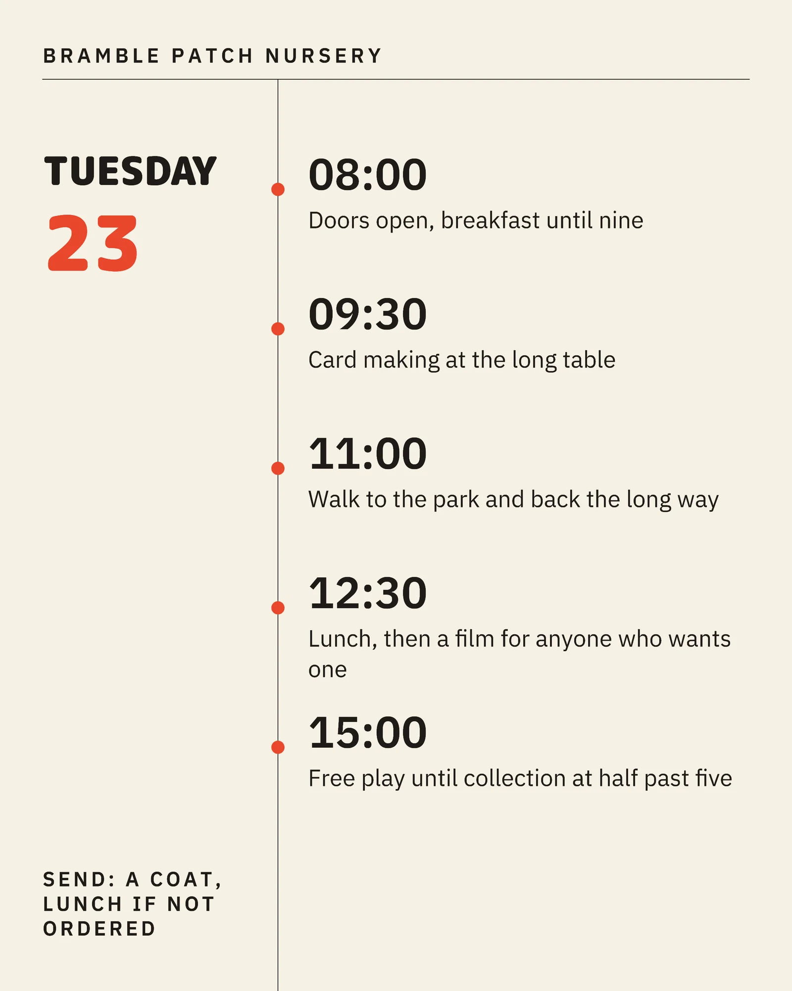 Cream Tomato Day Plan Nursery Christmas Holiday Club Facebook Carousel — 5-panel Facebook carousel carousel template, page 3 of 5