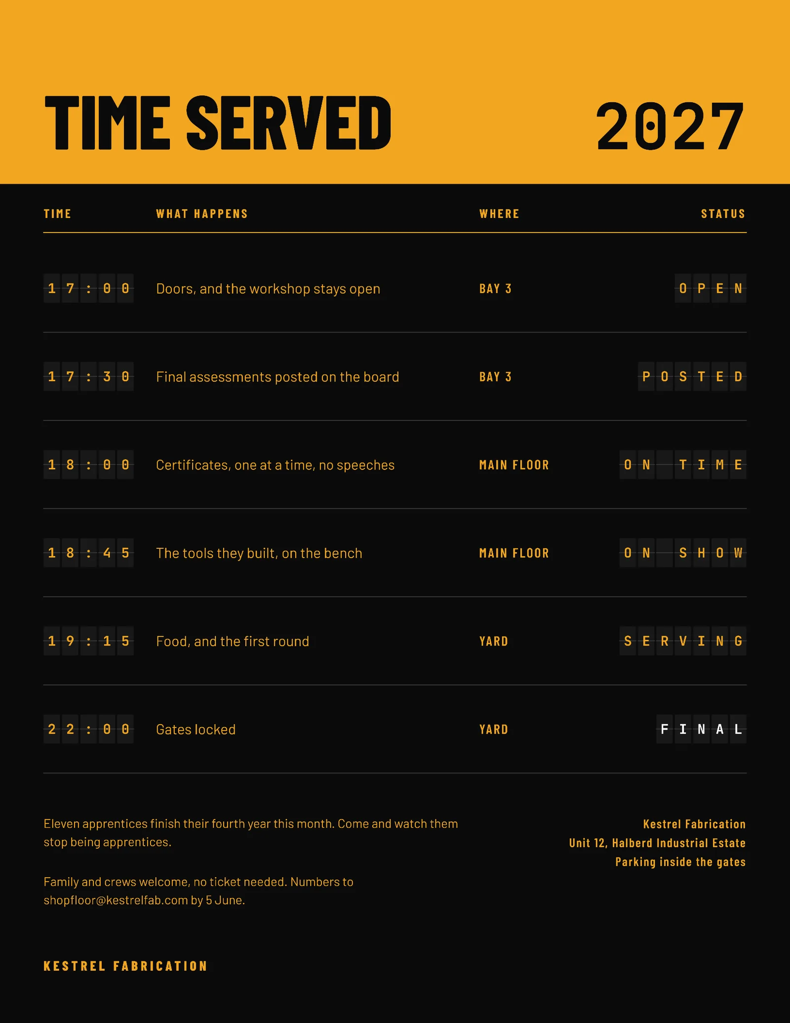 Amber Departure Board Apprenticeship Completion Invitation — Letter Invitation template