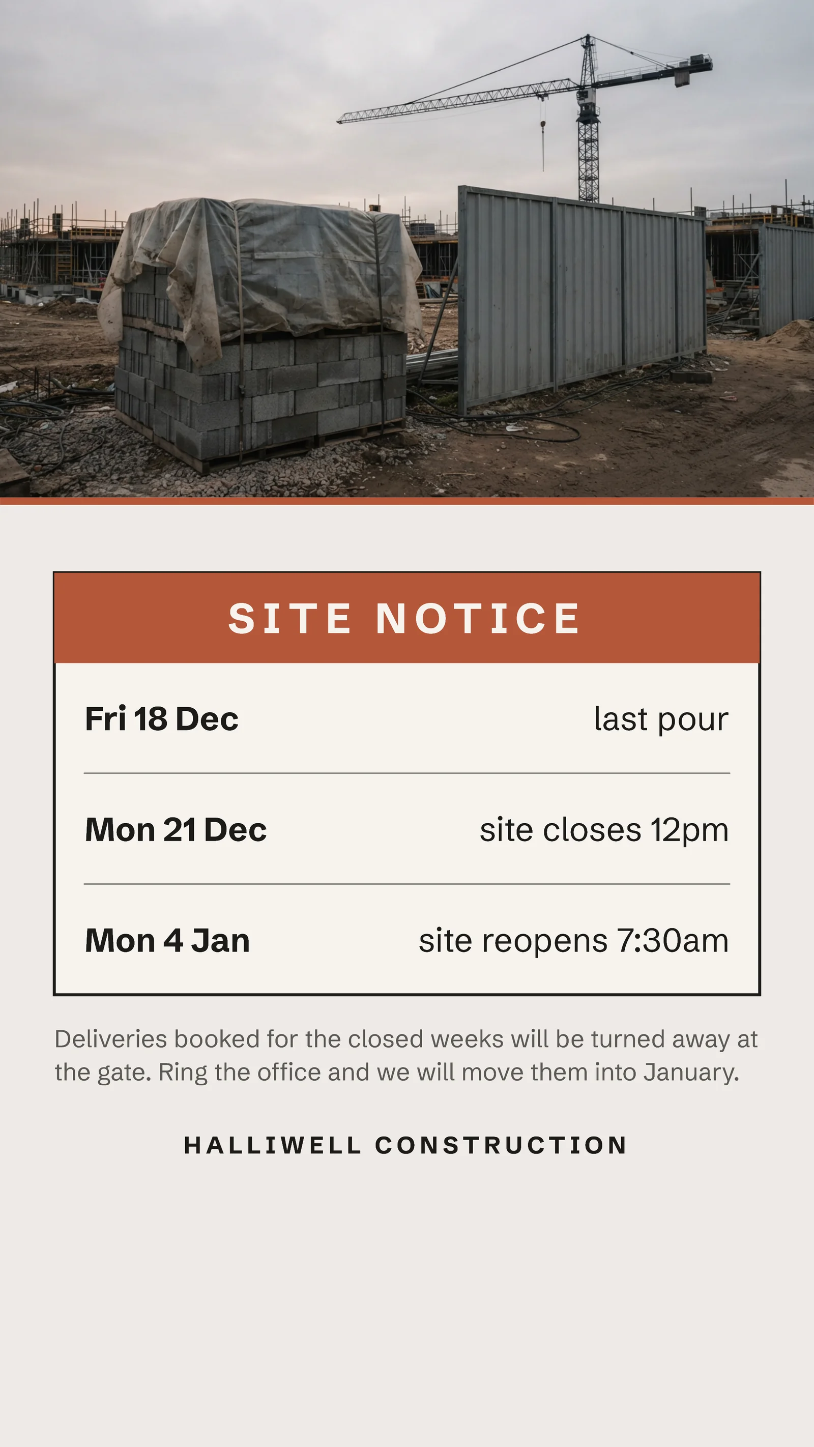 Site Shutdown Dates Construction Facebook Story — 9:16 Facebook story template