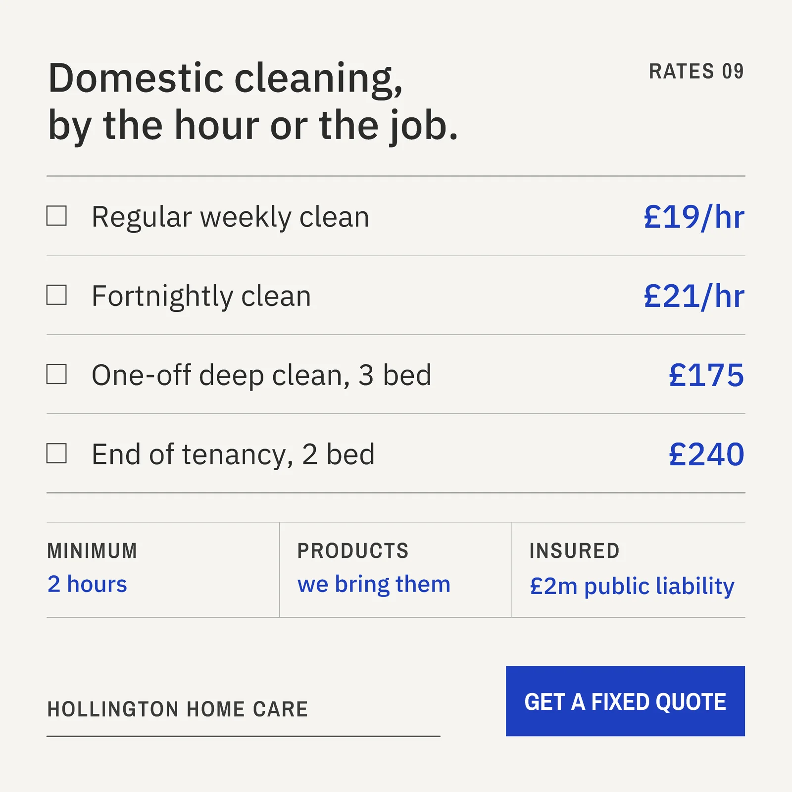 Domestic Cleaning Rate Table Instagram Ad — 1:1 Instagram ad template