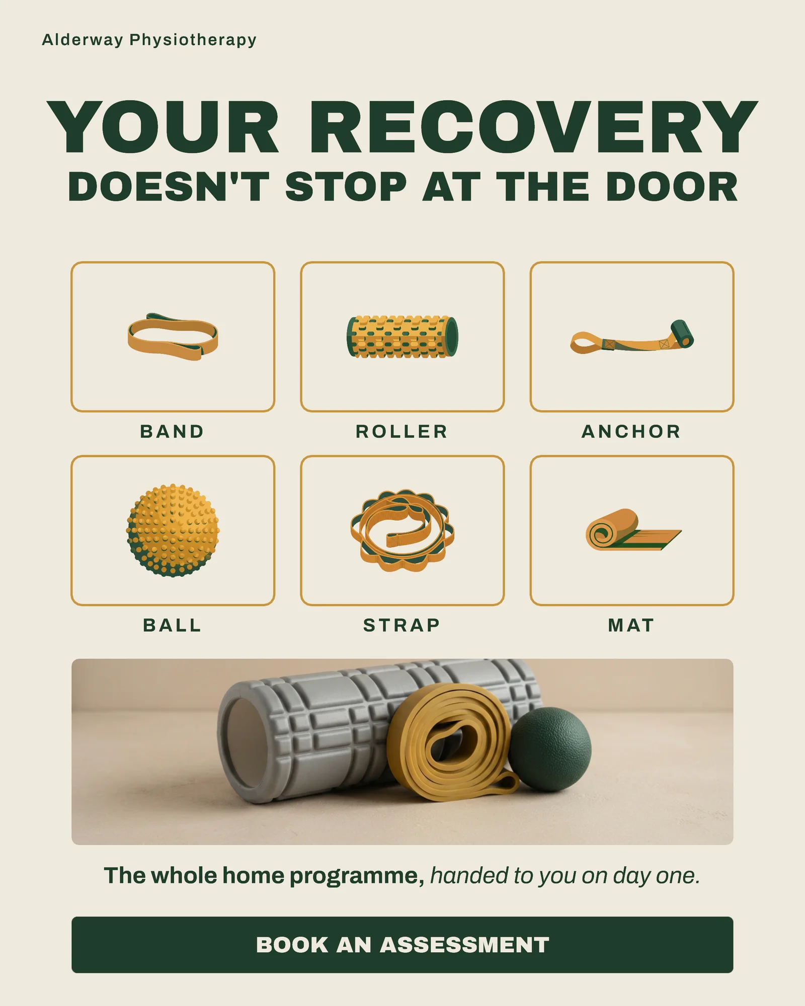 Forest kit grid physiotherapy home programme Instagram ad — 4:5 Instagram ad template