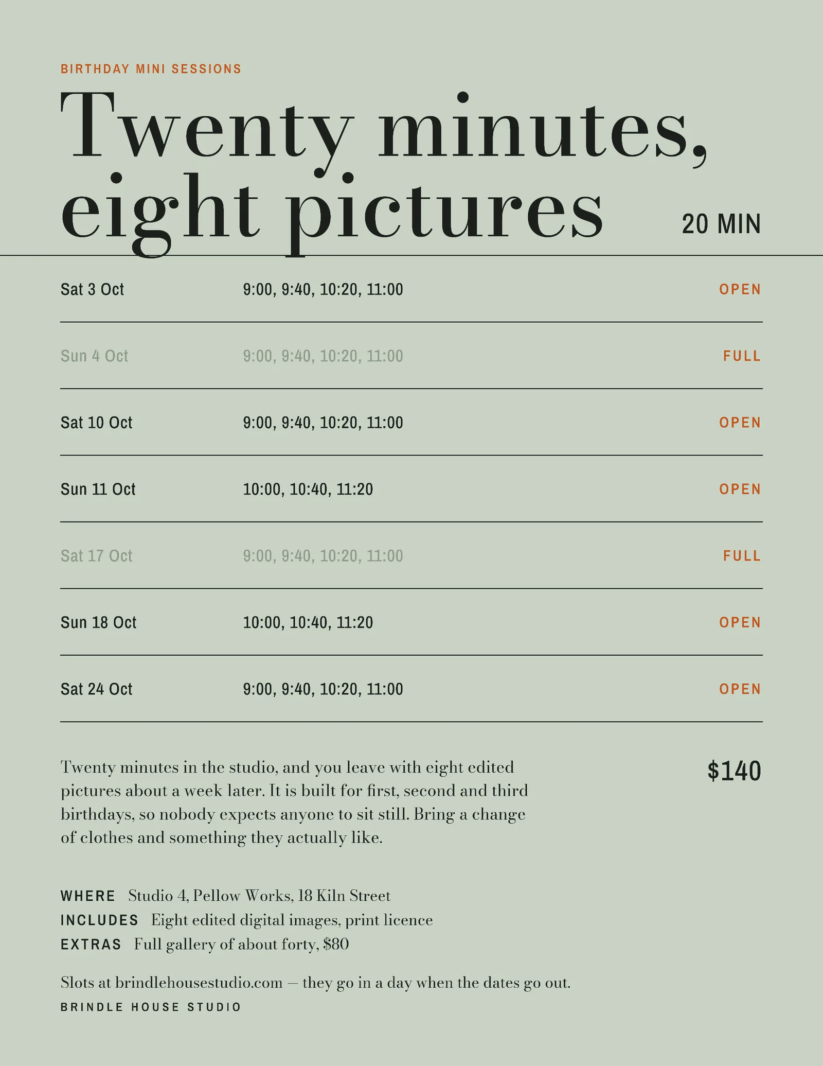 Sage Checklist Rows Photography Birthday Sessions Flyer — Letter Flyer template