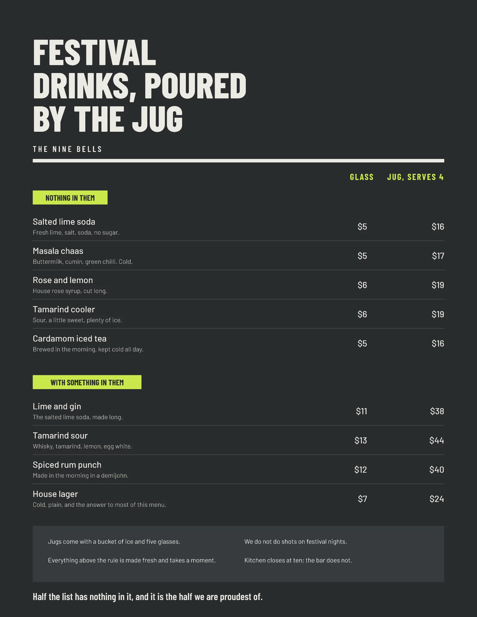 Graphite Chartreuse Jug and Glass Grid Bar Diwali Drinks — Letter Menu template