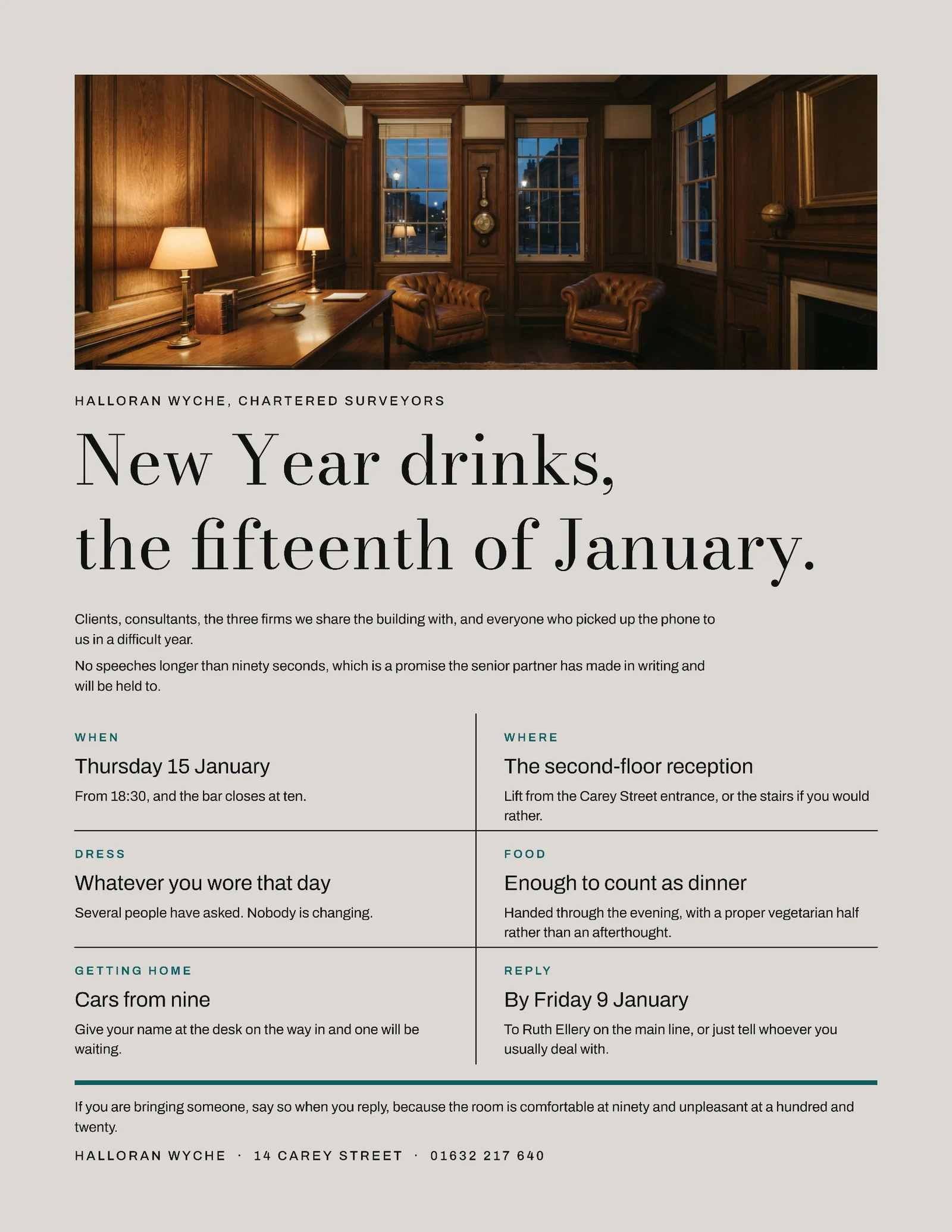 Stone Details Grid Surveyors New Year Drinks Invitation — Letter Invitation template