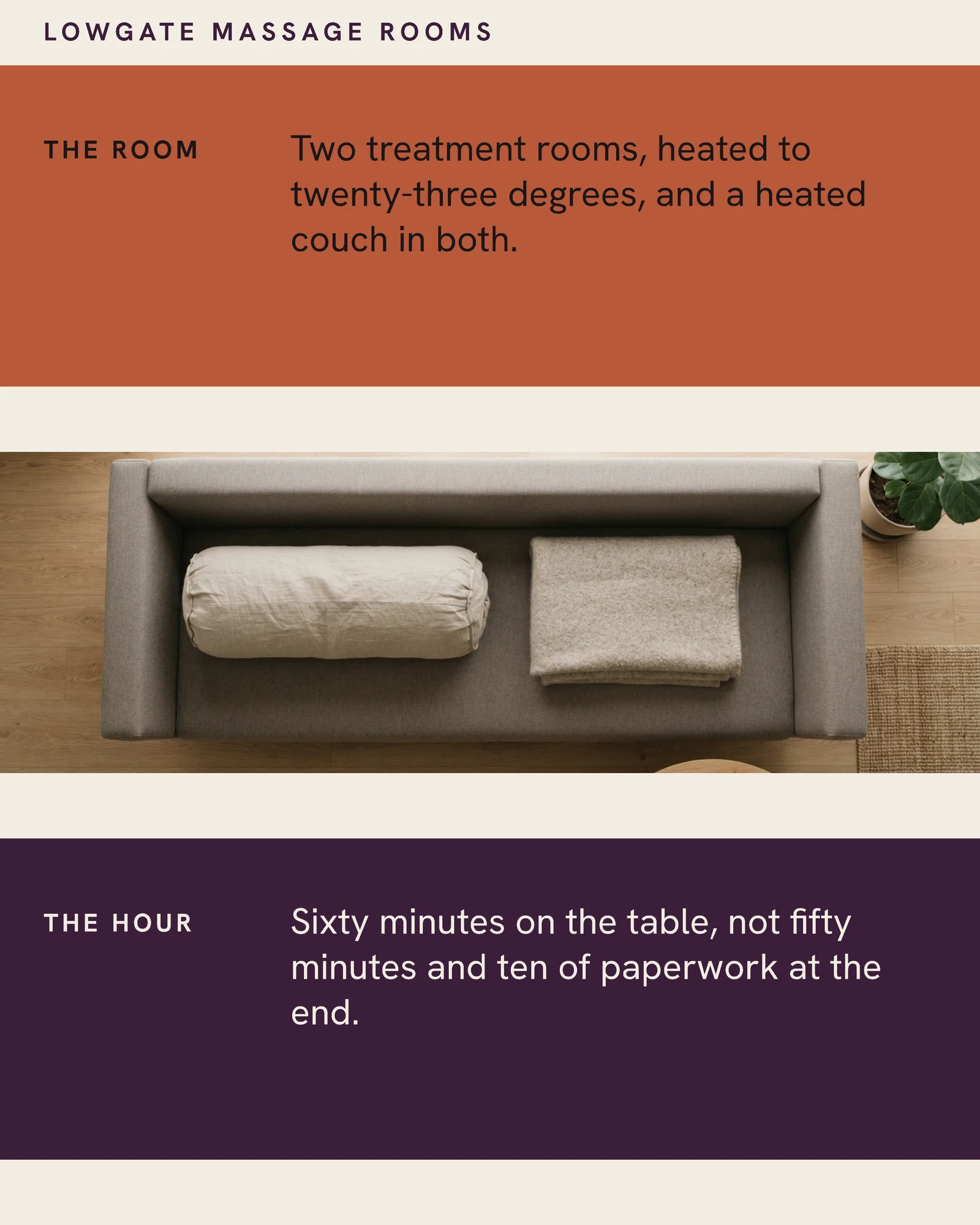 Plum Terracotta Three Strips Massage Rooms Winter Recovery Facebook Carousel — 4-panel Facebook carousel carousel template, page 2 of 4