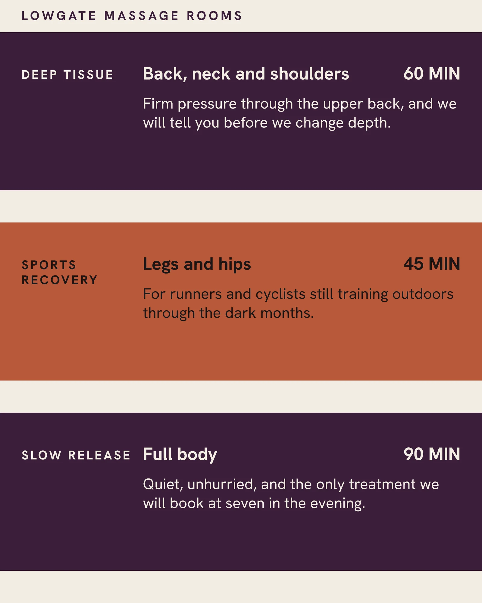 Plum Terracotta Three Strips Massage Rooms Winter Recovery Facebook Carousel — 4-panel Facebook carousel carousel template, page 3 of 4
