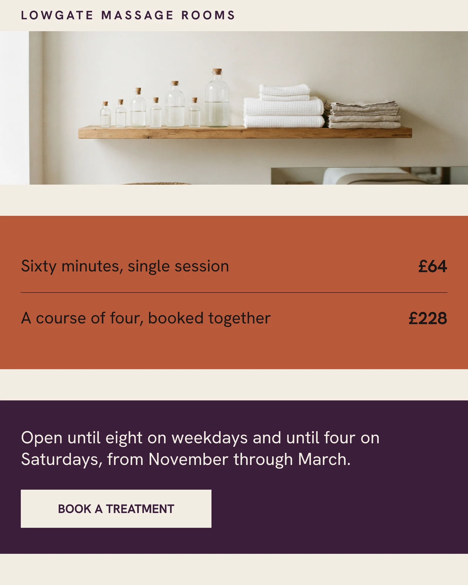 Plum Terracotta Three Strips Massage Rooms Winter Recovery Facebook Carousel — 4-panel Facebook carousel carousel template, page 4 of 4