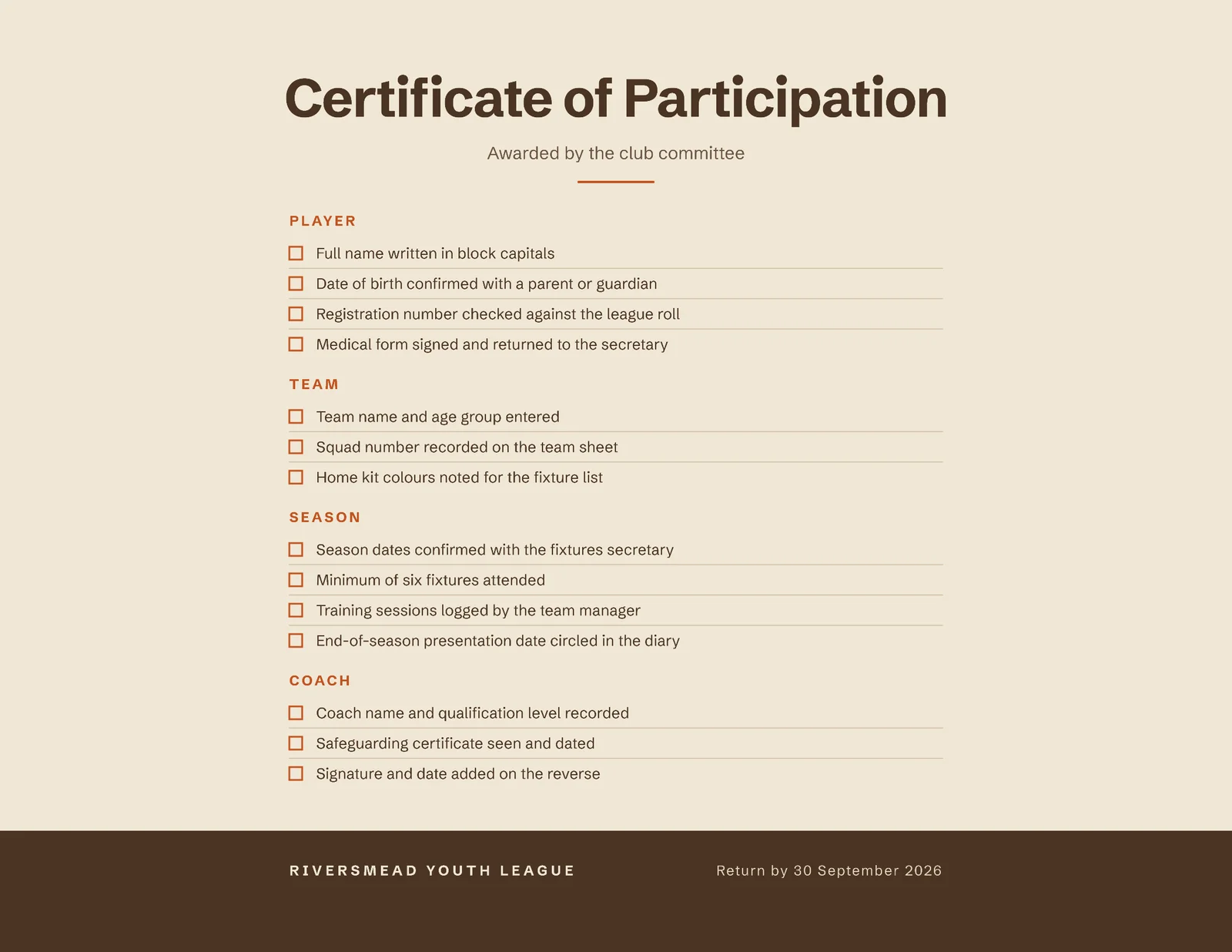 Participation Certificate — Letter landscape Certificate template