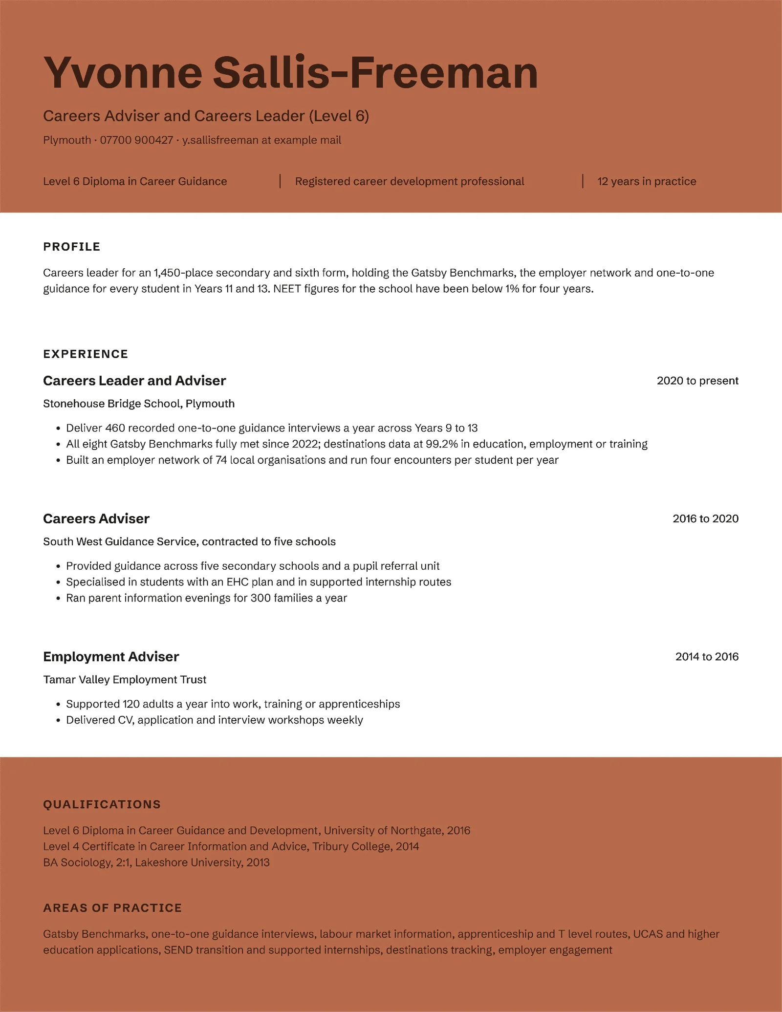 Rust Stacked Bands Careers Adviser Resume — Letter Resume template