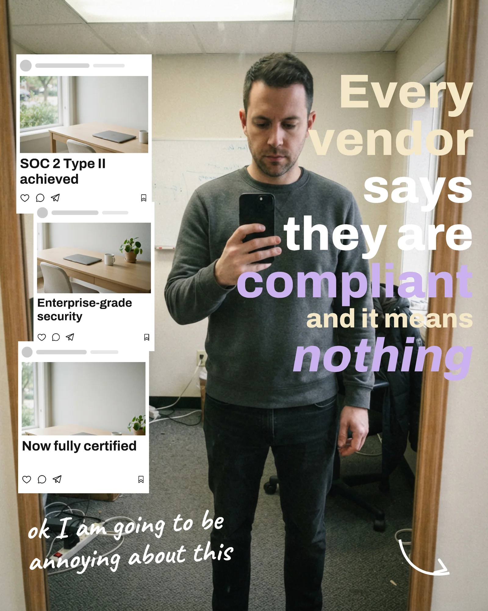 Mirror Selfie Founder Hot Take Carousel — 5-panel Instagram carousel carousel template, page 1 of 5