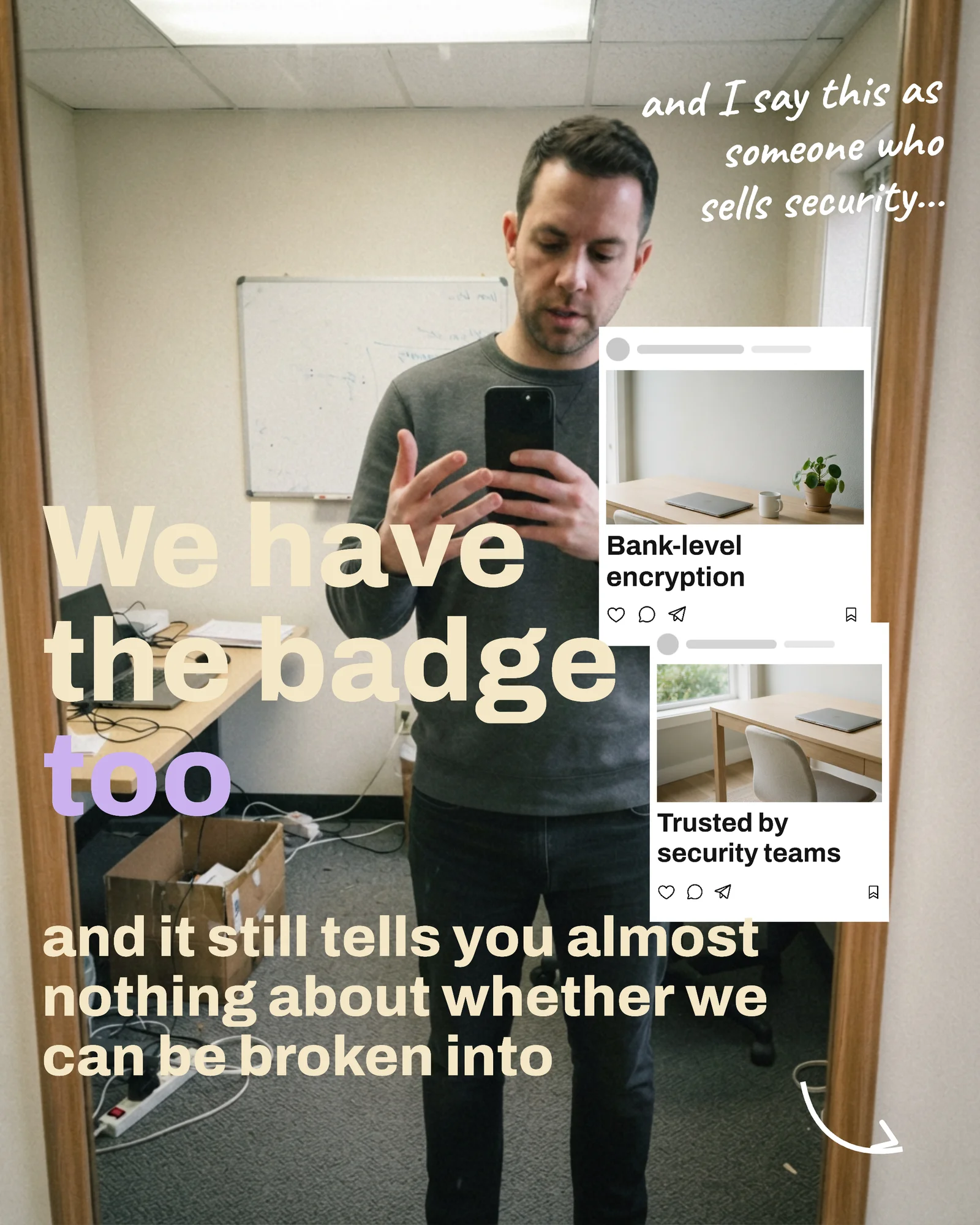 Mirror Selfie Founder Hot Take Carousel — 5-panel Instagram carousel carousel template, page 2 of 5