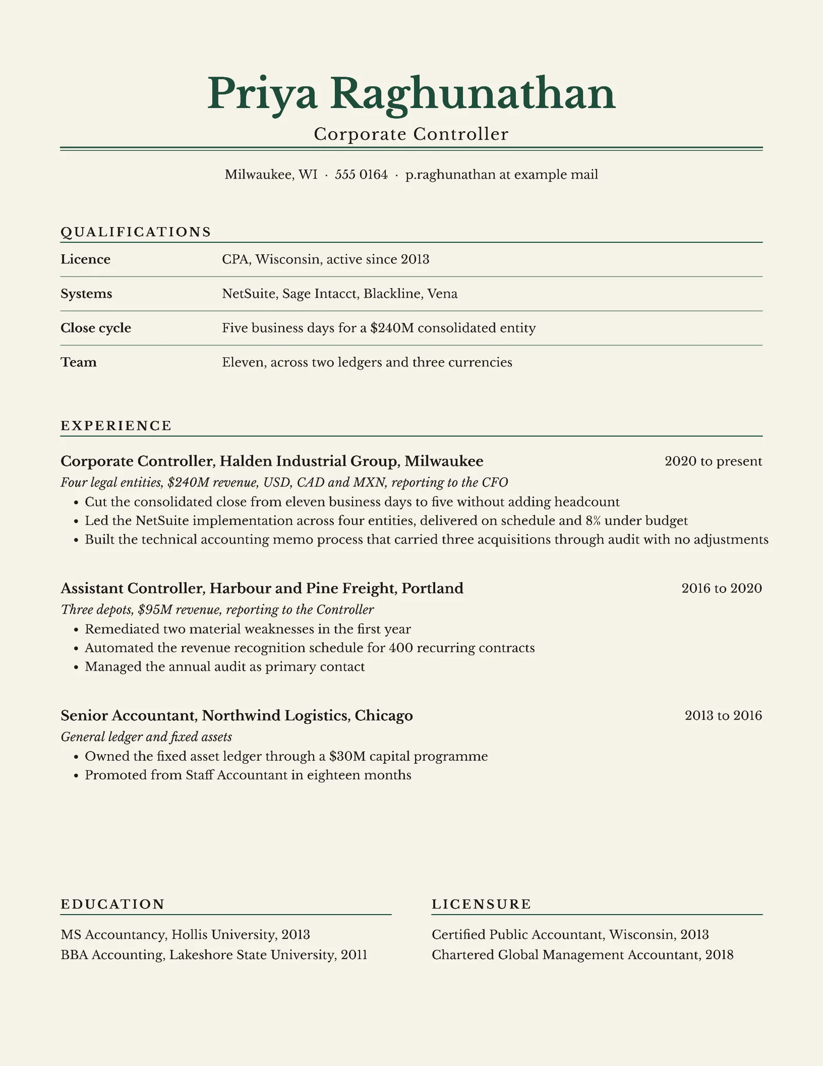 Corporate Controller Resume — Letter Resume template