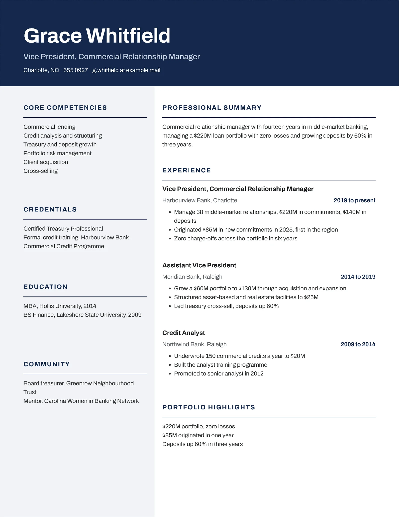 Corporate Header Banking Relationship Manager Résumé — Letter Resume template