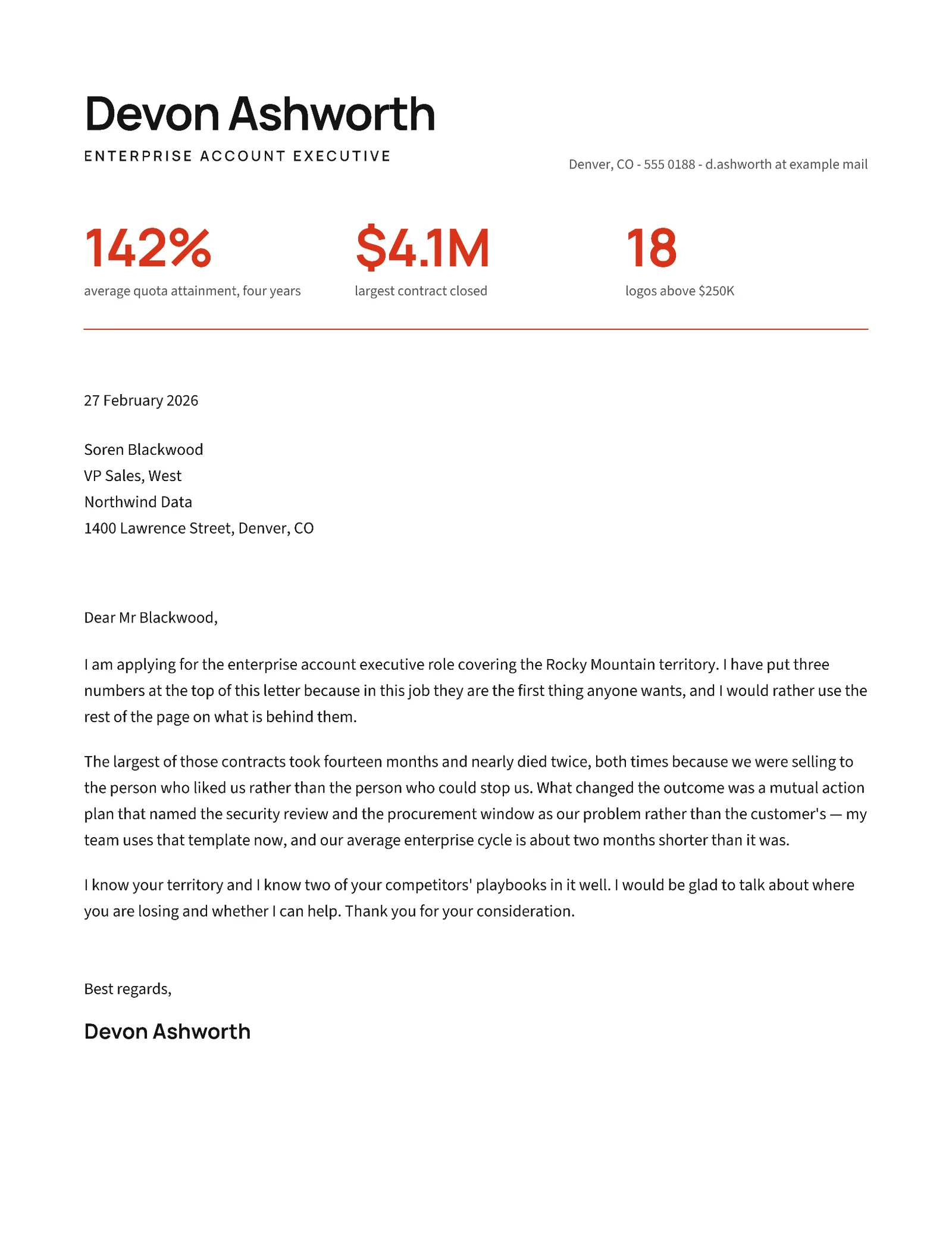 Sales Cover Letter — Letter Cover letter template
