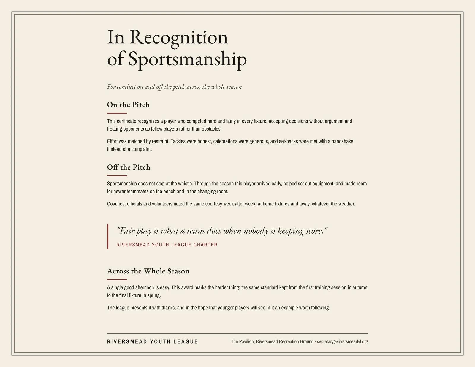 Sportsmanship Certificate — Letter landscape Certificate template