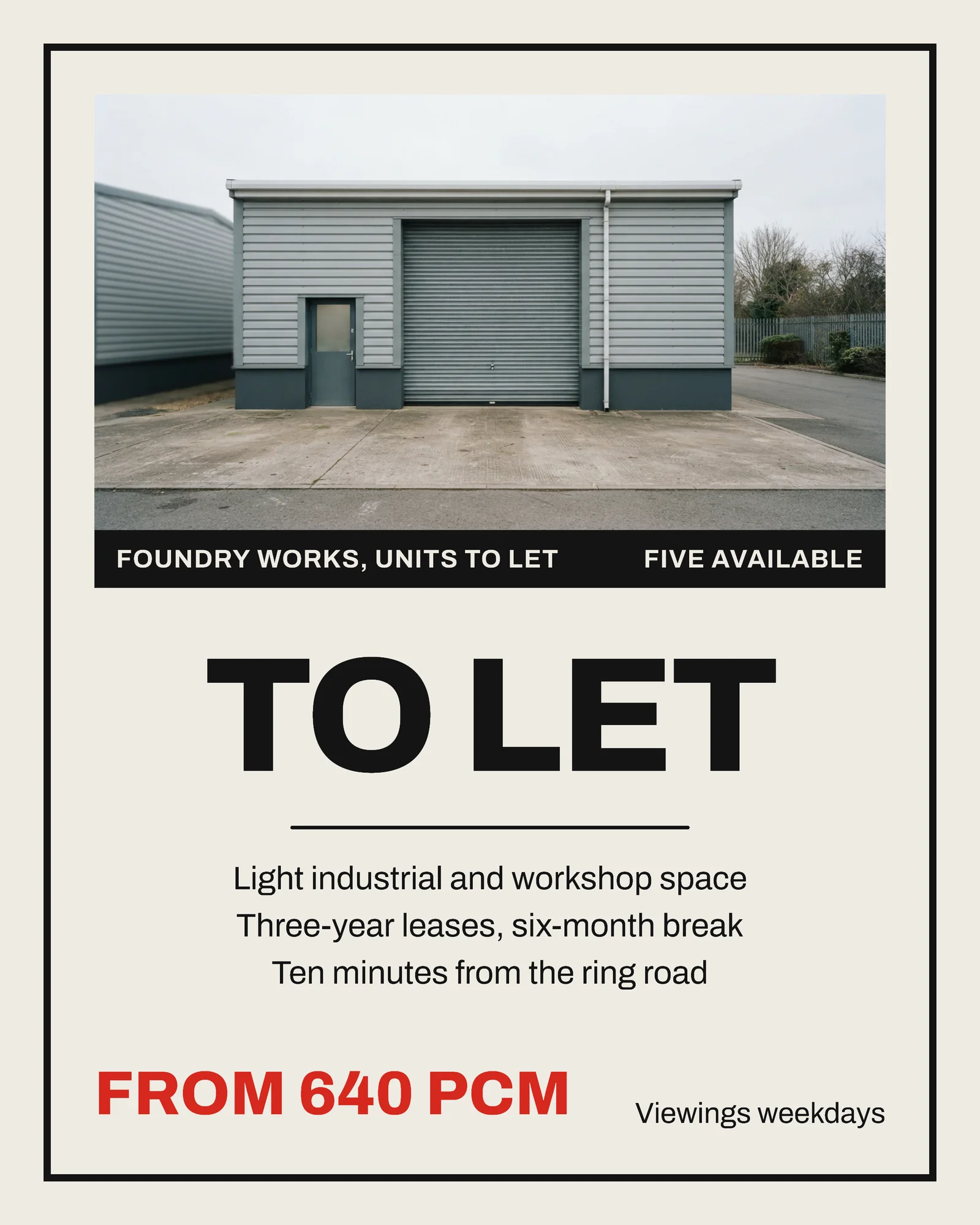 Workshop Units To Let Window Card Facebook Carousel — 5-panel Instagram carousel carousel template, page 1 of 5