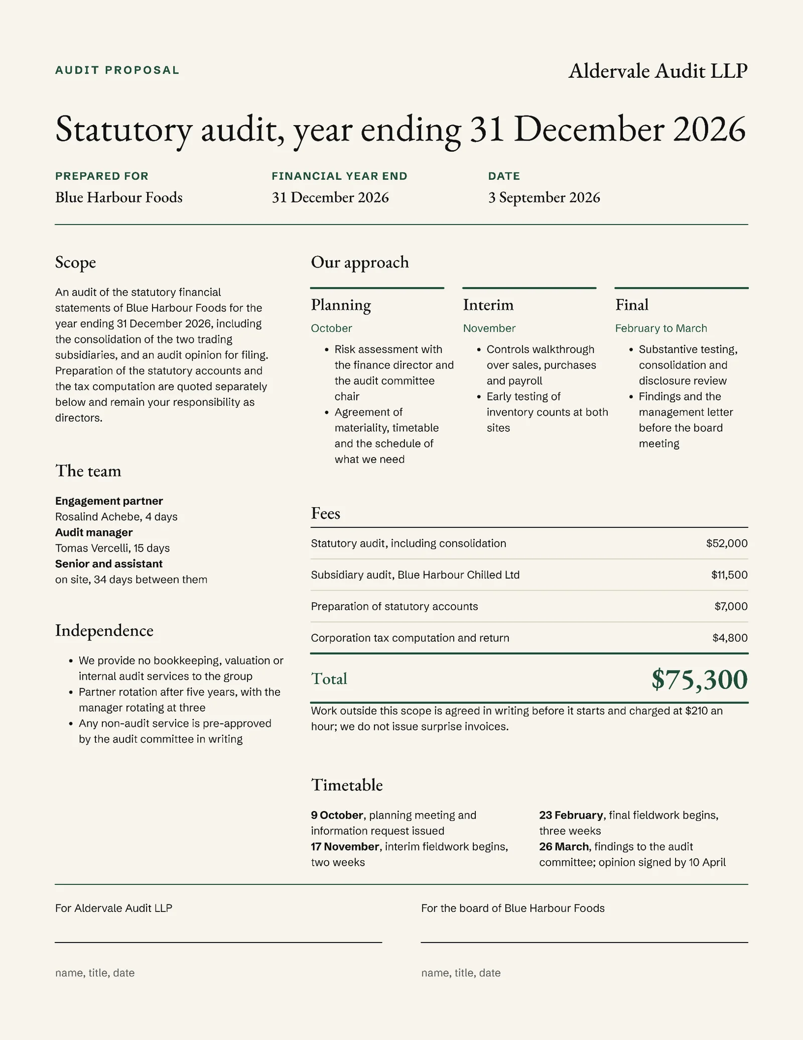 Ivory Forest Statutory Audit Engagement Proposal — 2-page Proposal template, page 2 of 2